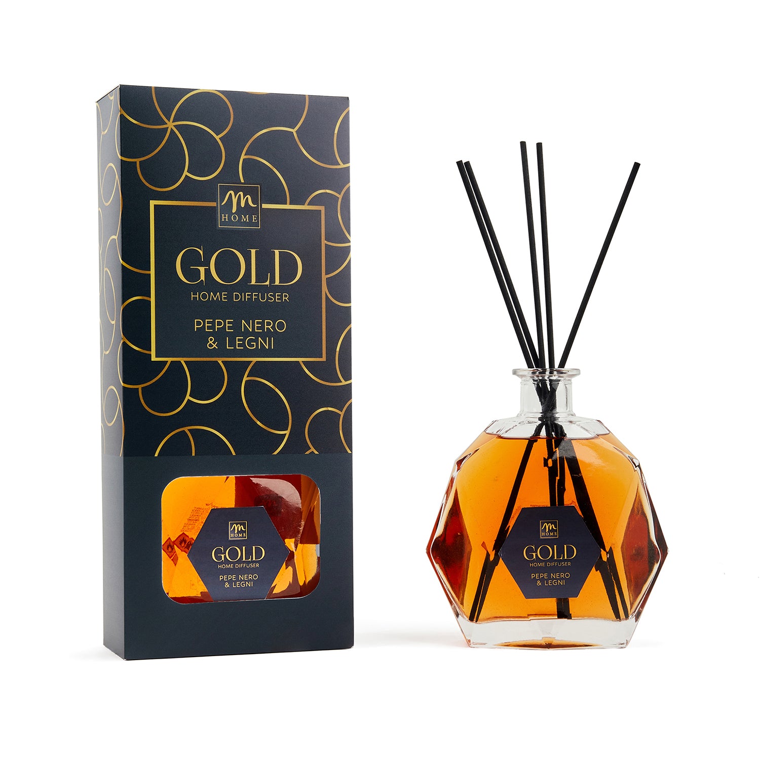 MERCURY - Diffusore di Fragranza Ambiente Gold Pepe Nero & Legni con Bastoncini 700 ml