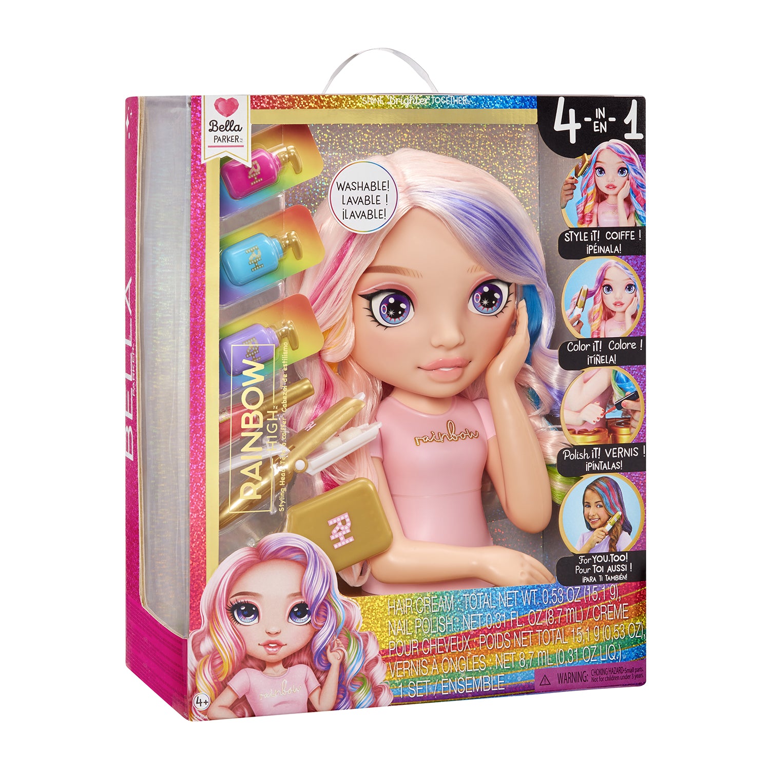 MGA ENTERTAINMENT - Rainbow High Styling Head 4 in 1 Bella Testa da Parrucchiera con Accessori Capelli e Unghie 4+ Anni