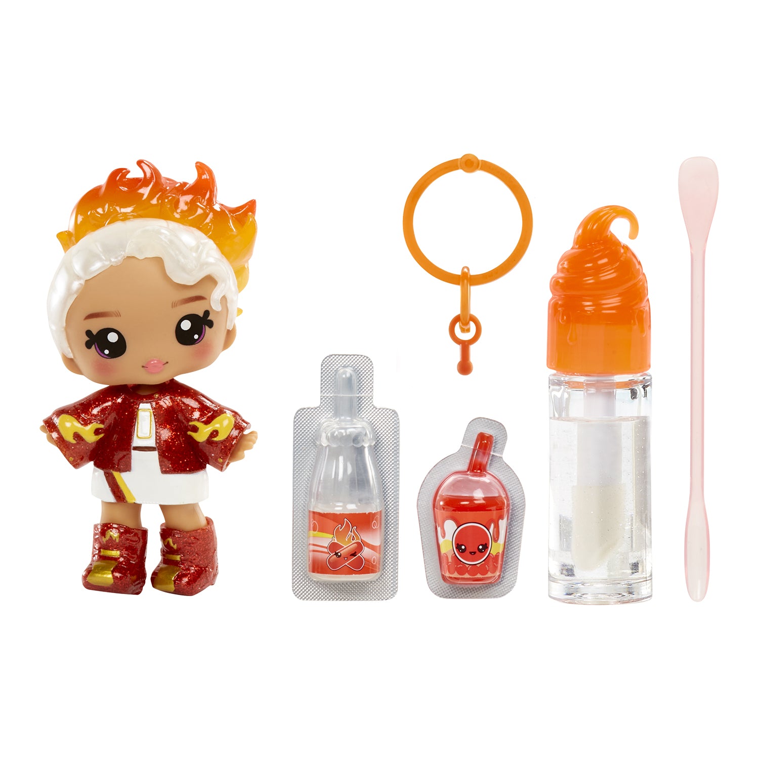 MGA ENTERTAINMENT - Yummiland Lip Gloss Doll Amber Cinnamon Serie 2 con Kit Crea Lucidalabbra 4+ Anni