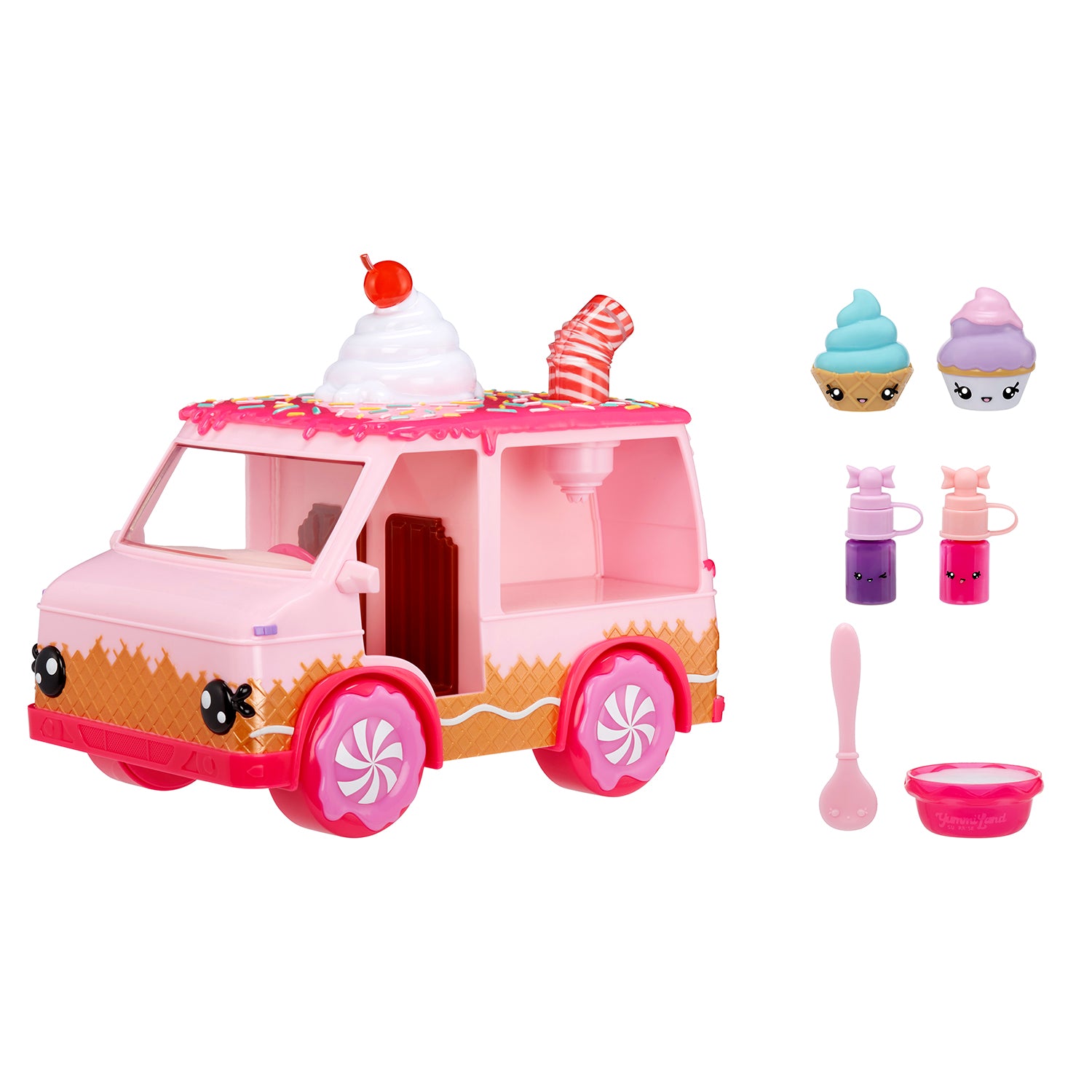 MGA ENTERTAINMENT - Yummiland Lip Gloss Truck con 2 Num Noms e Kit Crea Lucidalabbra 4+ Anni