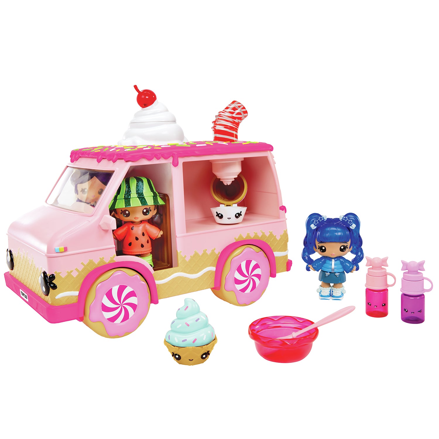 MGA ENTERTAINMENT - Yummiland Lip Gloss Truck con 2 Num Noms e Kit Crea Lucidalabbra 4+ Anni