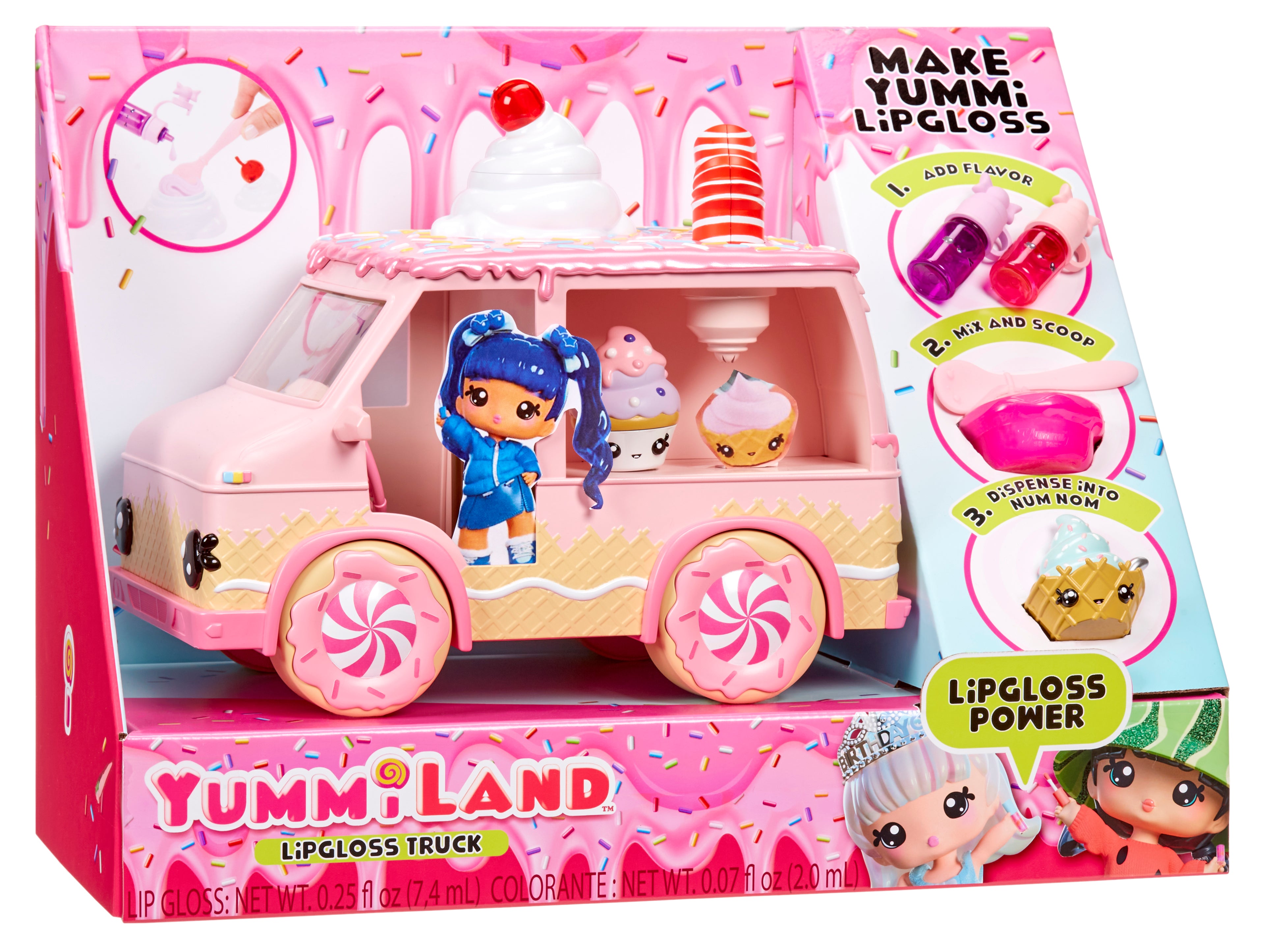 MGA ENTERTAINMENT - Yummiland Lip Gloss Truck con 2 Num Noms e Kit Crea Lucidalabbra 4+ Anni