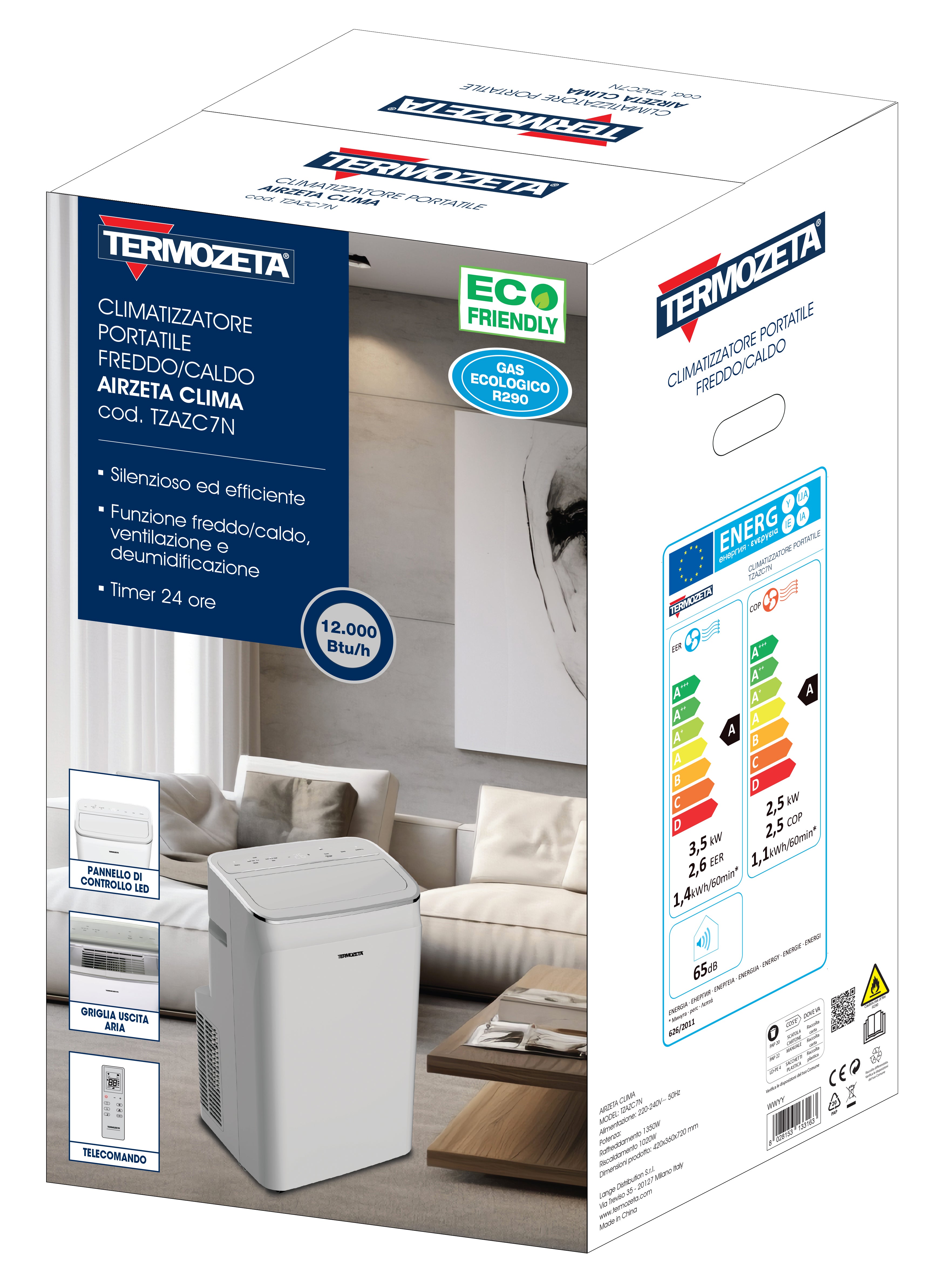 TERMOZETA - Climatizzatore Portatile Airzeta Clima 12000 BTU con Telecomando
