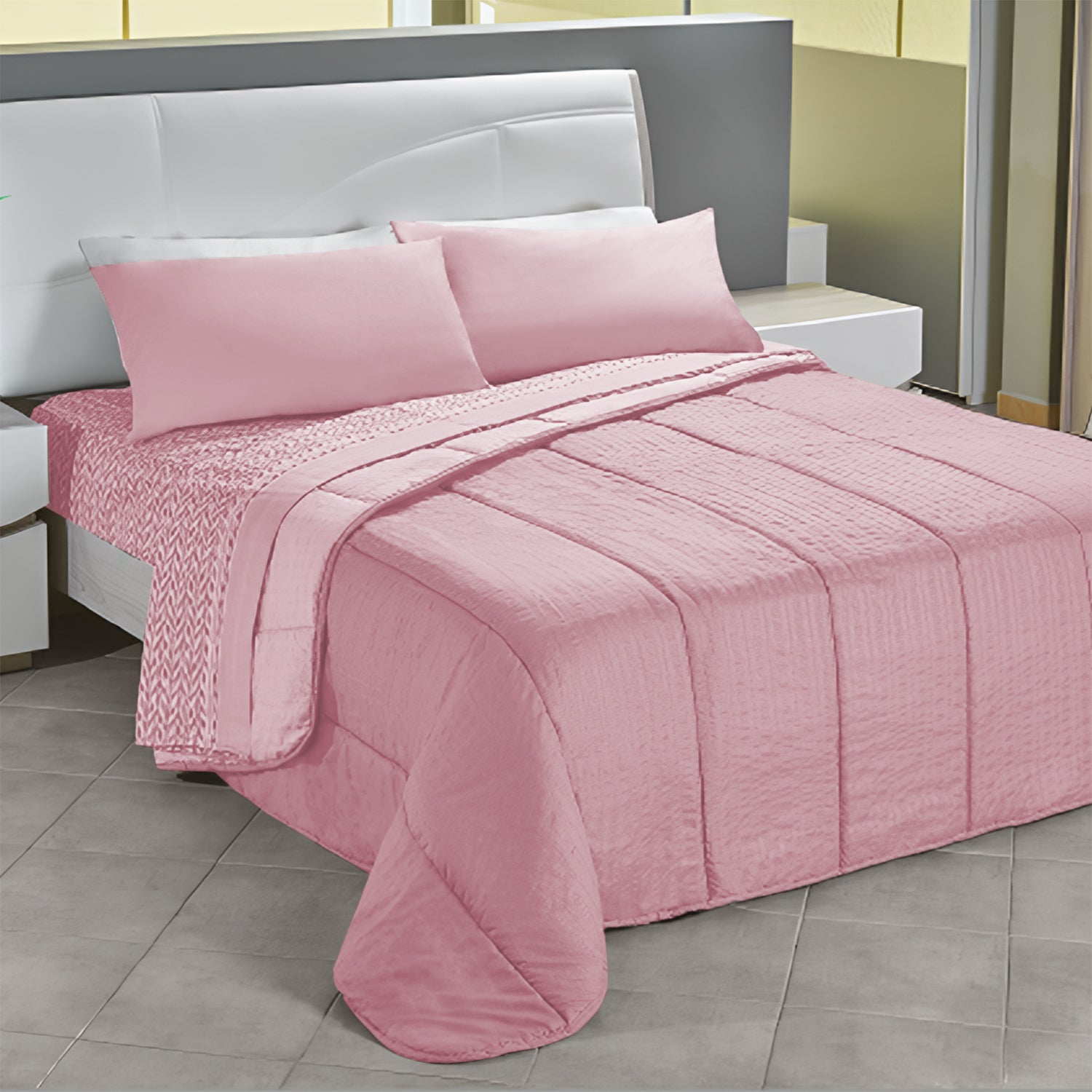 VESTIAMO CASA - Trapunta Matrimoniale Bicolor Style Malva e Cipria 240x240 cm