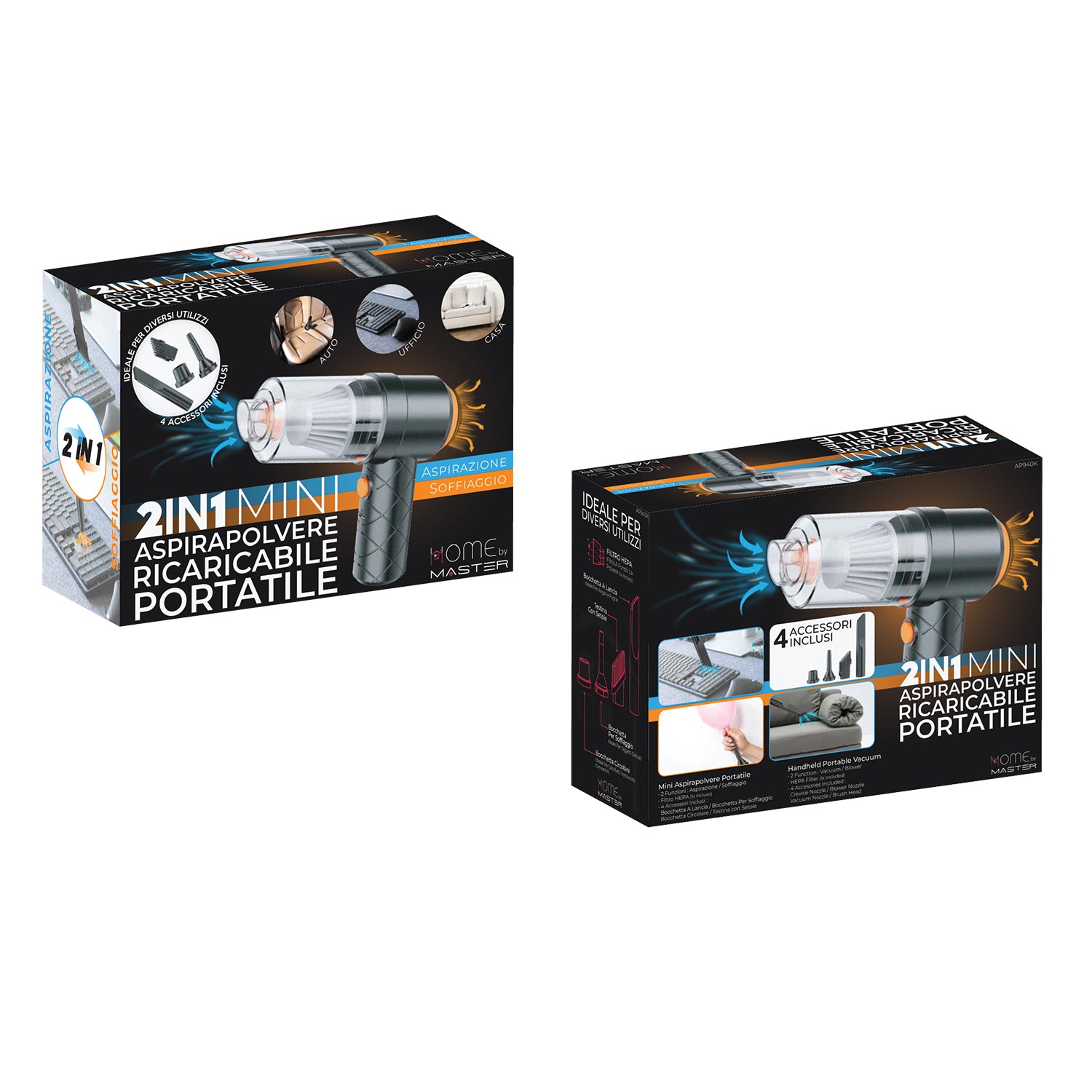MASTER - Mini Aspirapolvere Ricaricabile 2 in 1 Aspira e Soffia