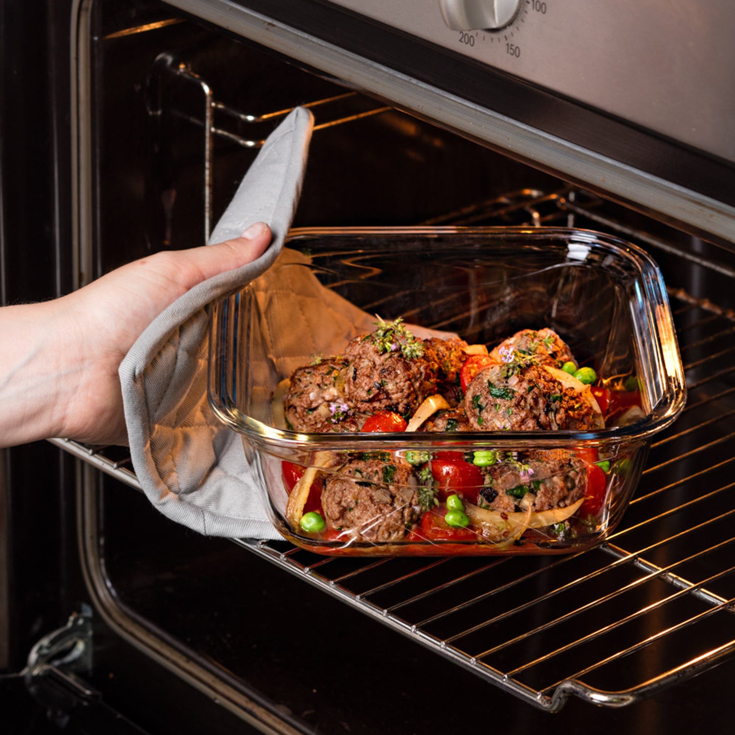 PYREX - Contenitore Rettangolare in vetro con coperchio ermetico Linea Cook & Go 20x15 cm