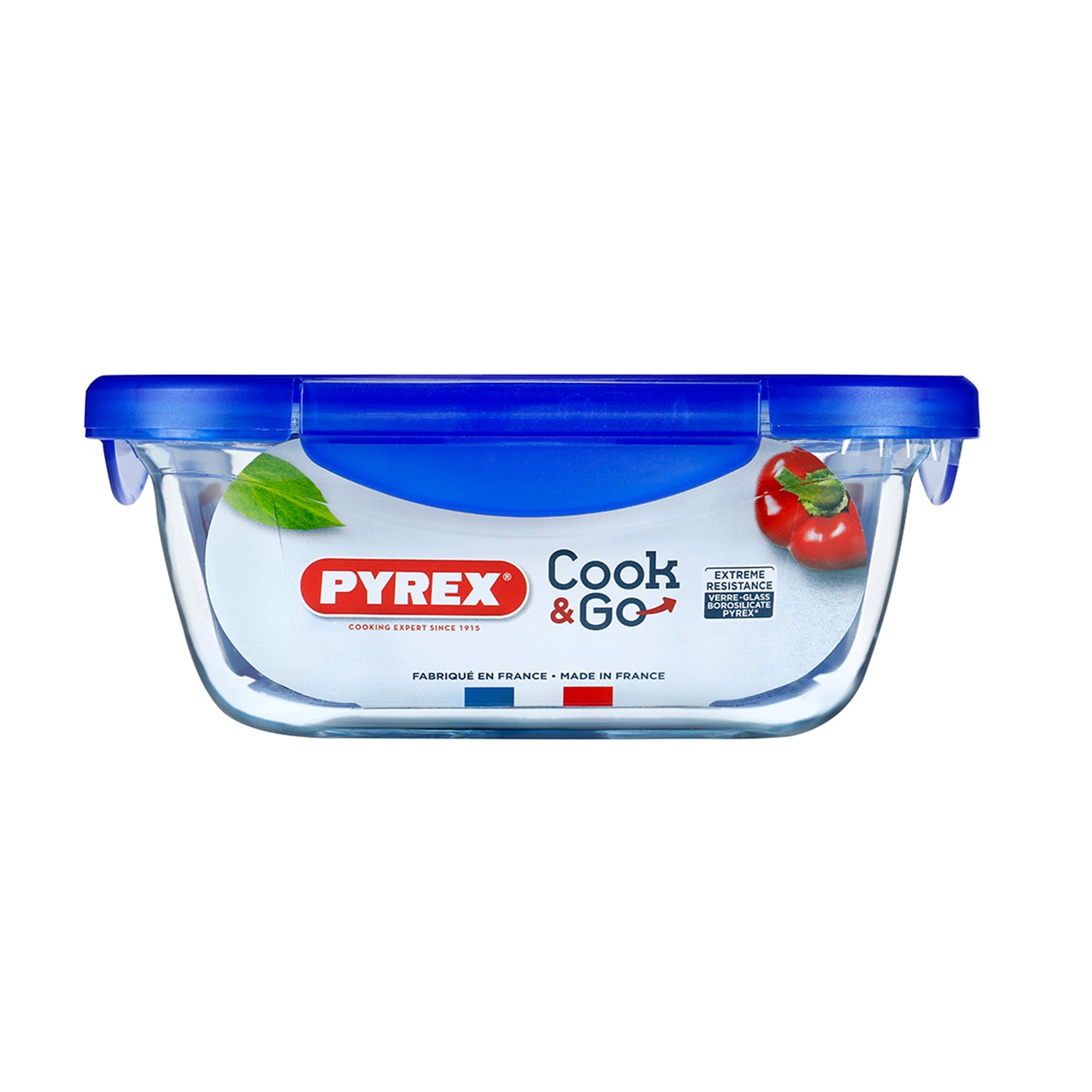 PYREX - Contenitore Quadrato in vetro con coperchio ermetico Linea Cook & Go 16x16 cm