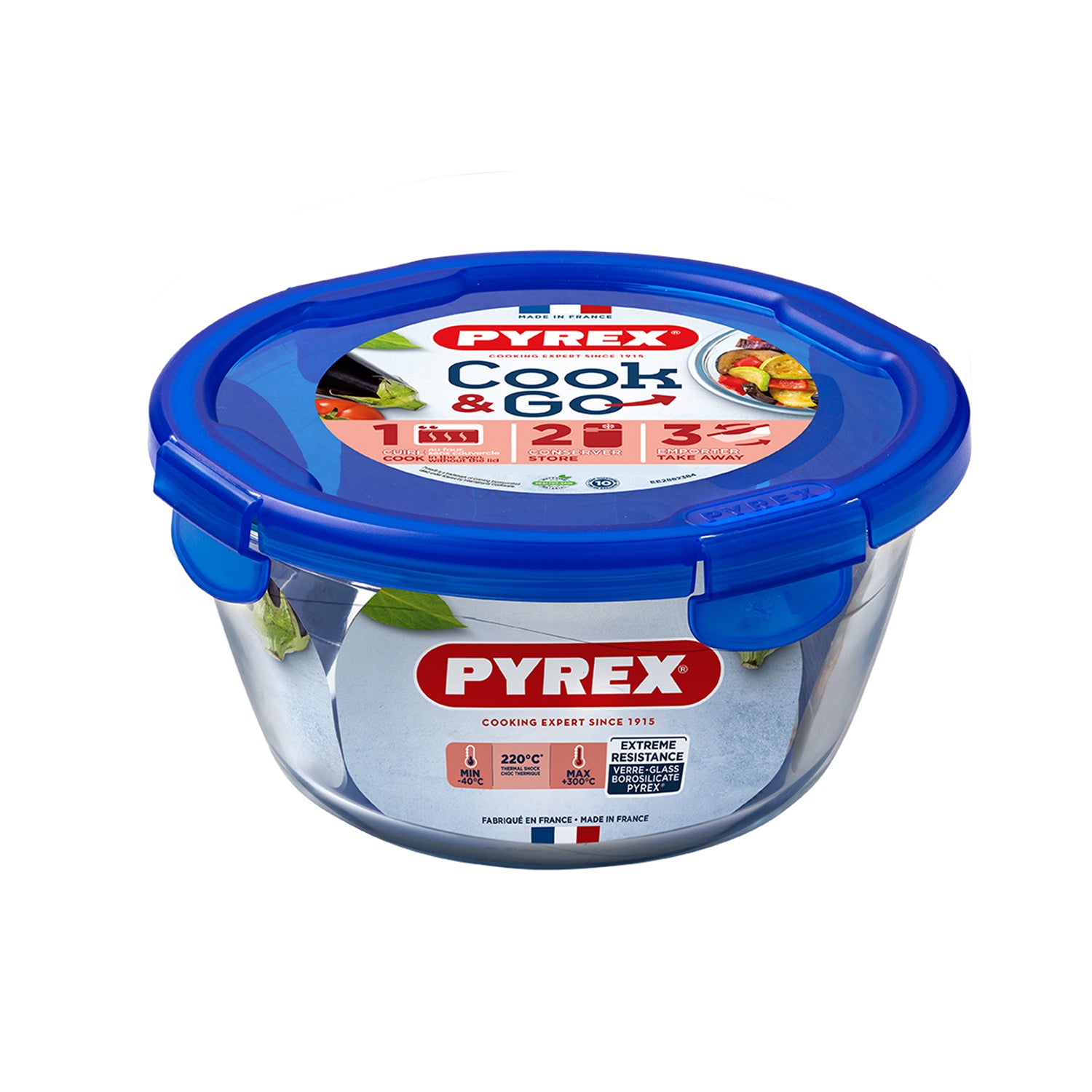 PYREX - Contenitore in vetro con coperchio ermetico Linea Cook & Go diametro 15 cm