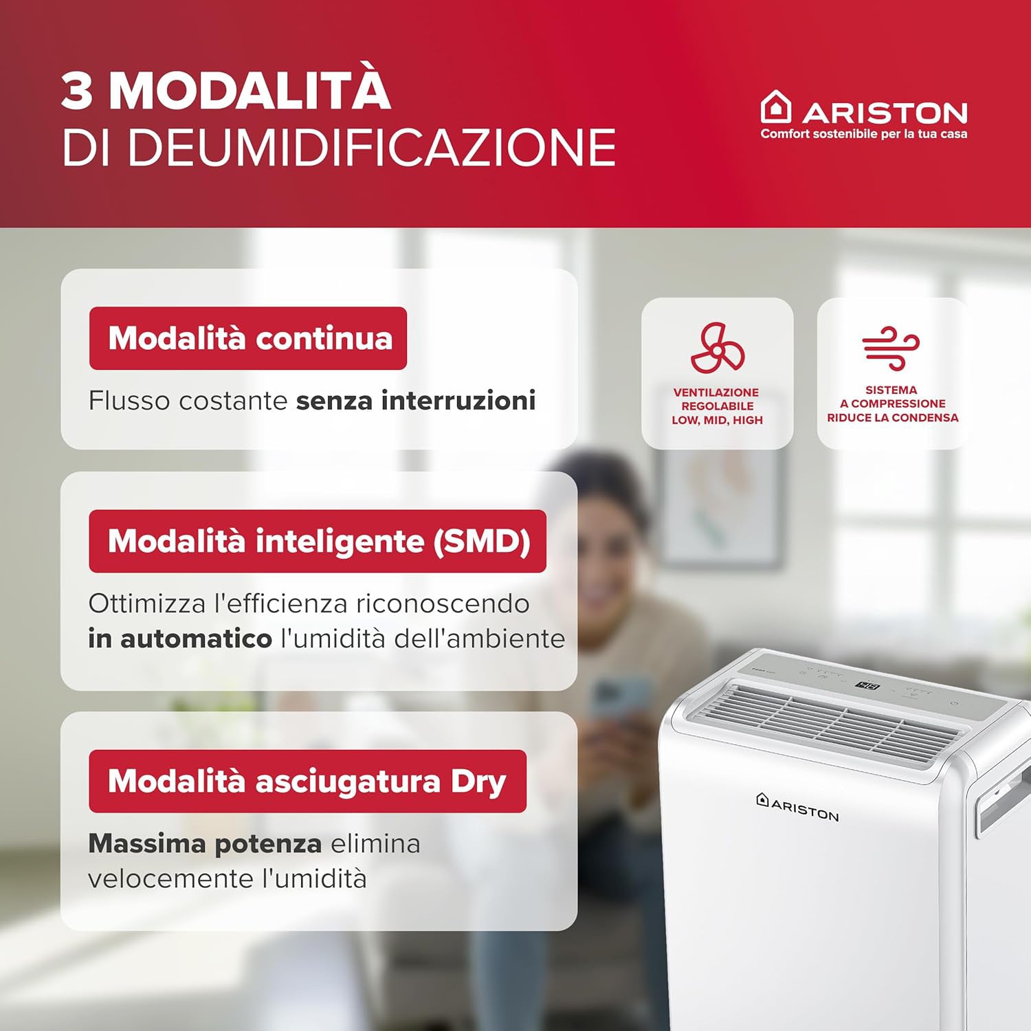 ARISTON - Deumidificatore Portatile Deos 10 EVO 10 Litri/24h Bianco
