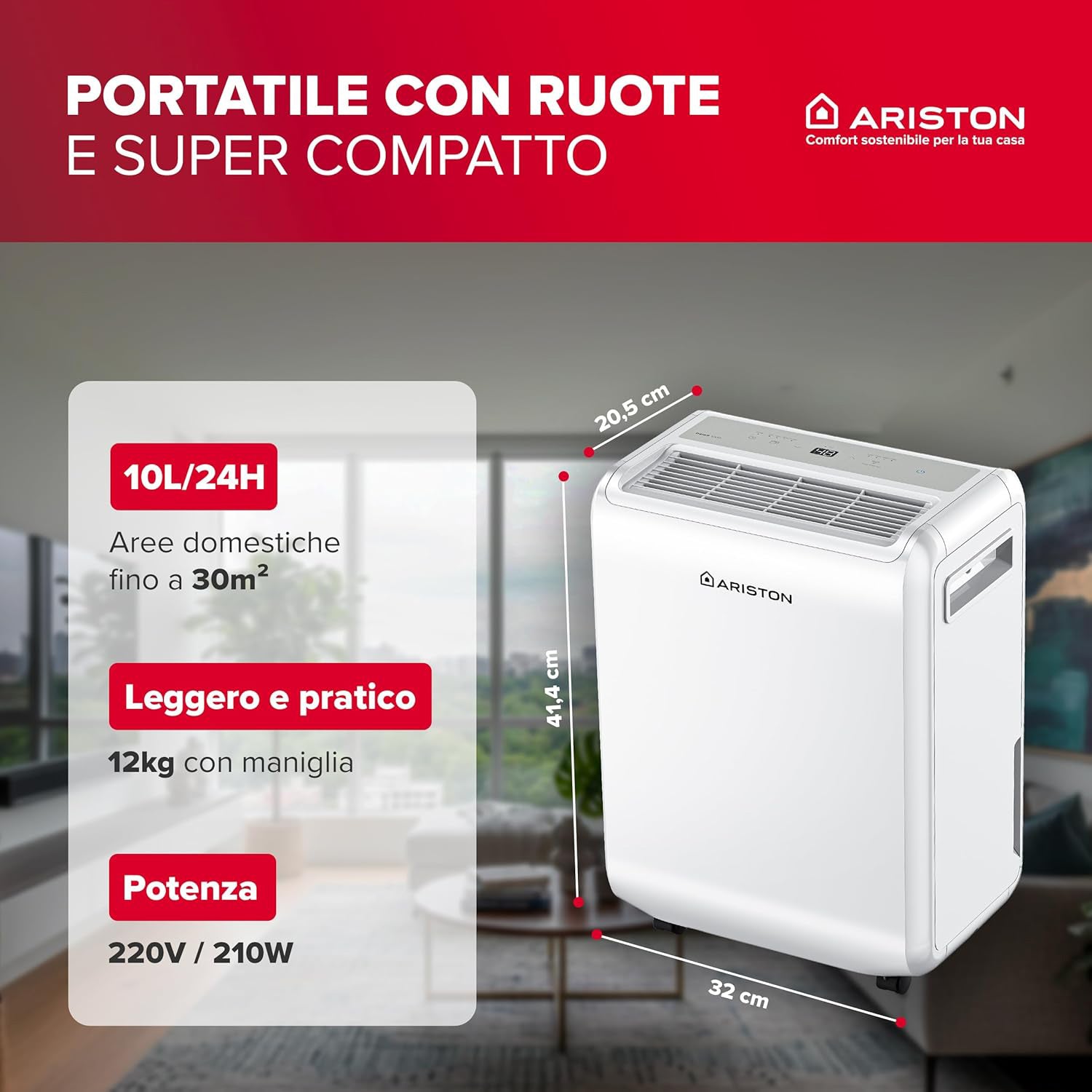 ARISTON - Deumidificatore Portatile Deos 10 EVO 10 Litri/24h Bianco