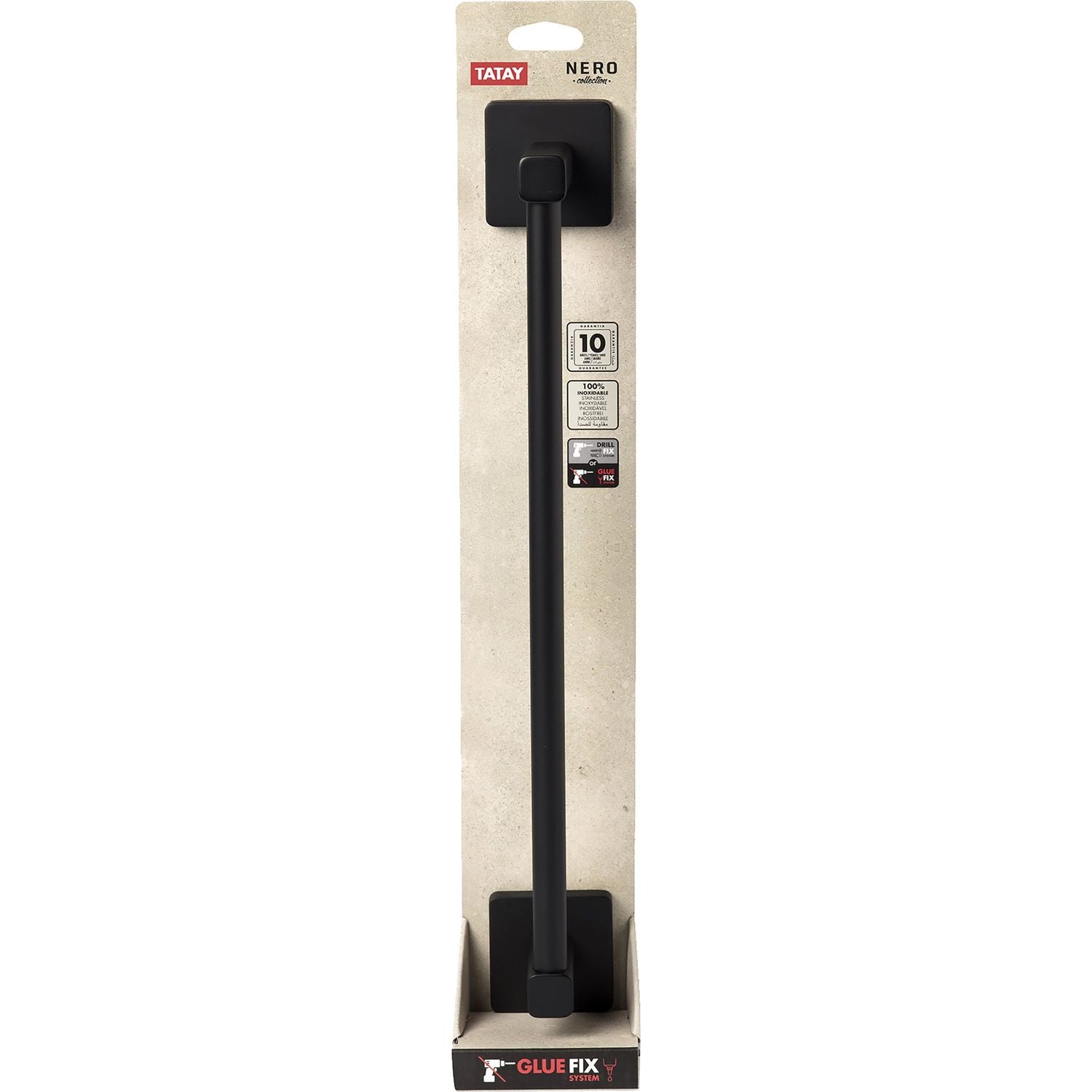 TATAY - Barra Portasciugamani Nero in Acciaio Inox 45 cm - Linea Nero Collection