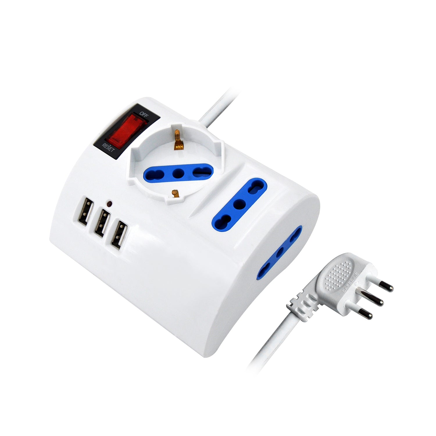 PROPART - Multipresa 3 posti da tavolo con interruttore - 1 presa 10/16A bipasso/schuko + 2 prese bipasso + 3 prese USB