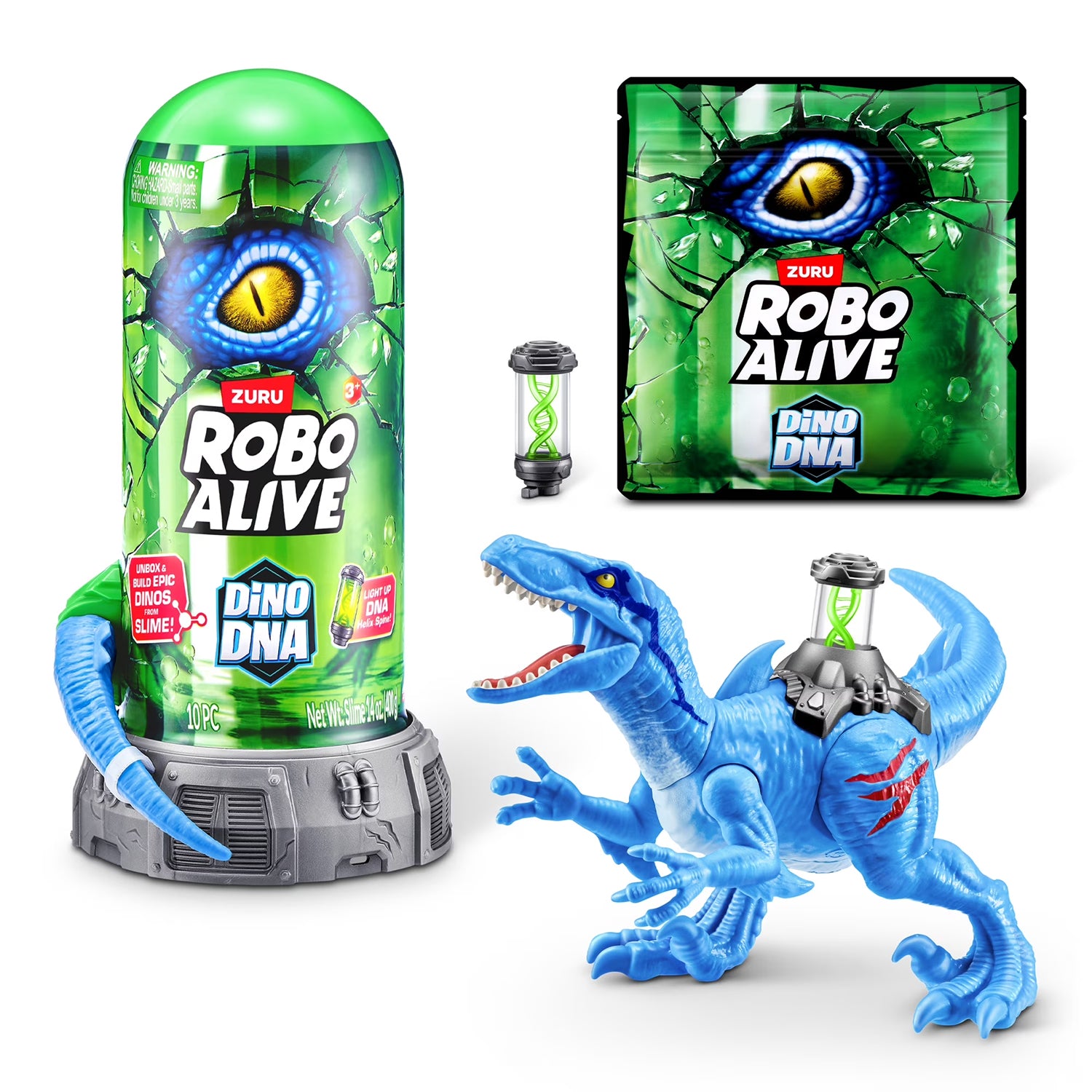 ZURU - Robo Alive Dino DNA Dinosauro con Slime e DNA Luminoso 3+ Anni