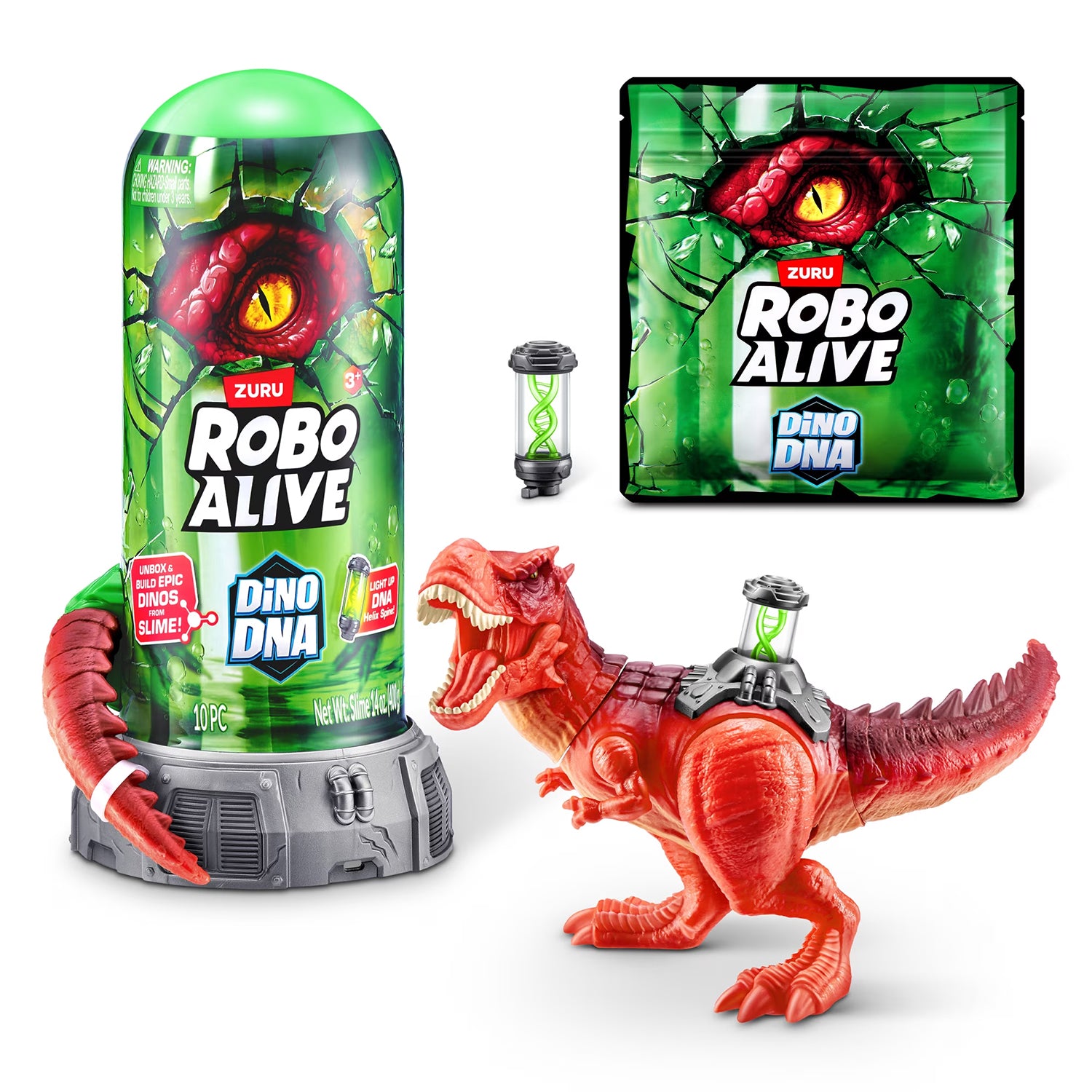 ZURU - Robo Alive Dino DNA Dinosauro con Slime e DNA Luminoso 3+ Anni