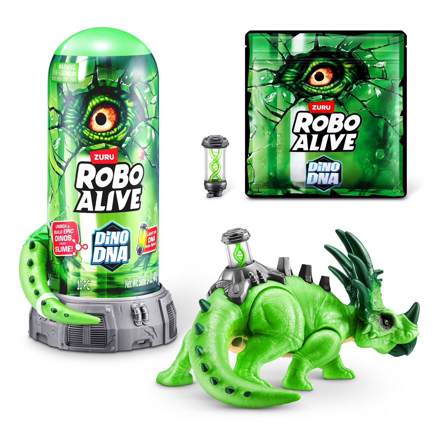 ZURU - Robo Alive Dino DNA Dinosauro con Slime e DNA Luminoso 3+ Anni