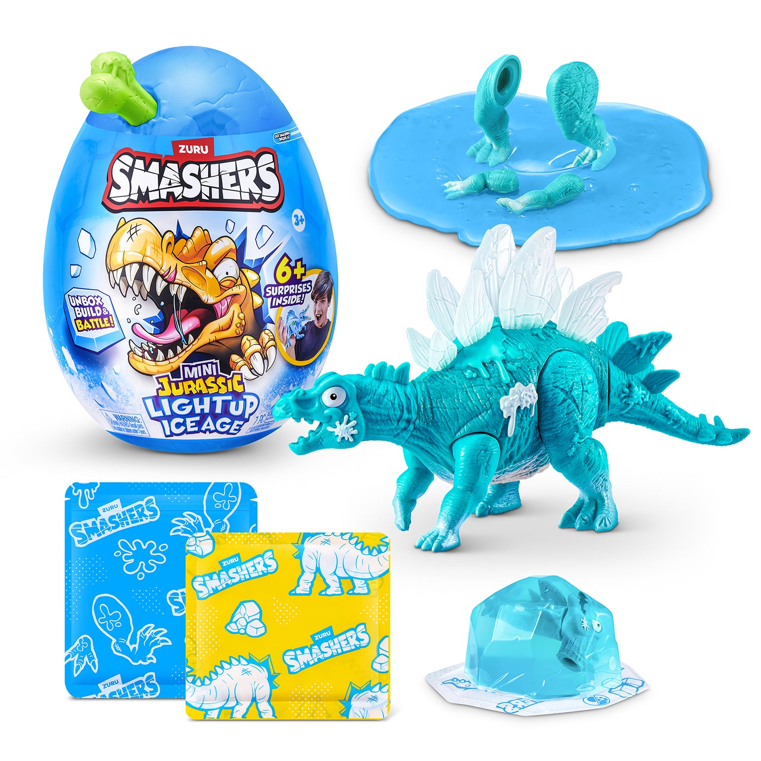 ZURU - Smashers Mini Jurassic Light Up Ice Age Uovo Dinosauro con 6+ Sorprese e Slime 3+ Anni