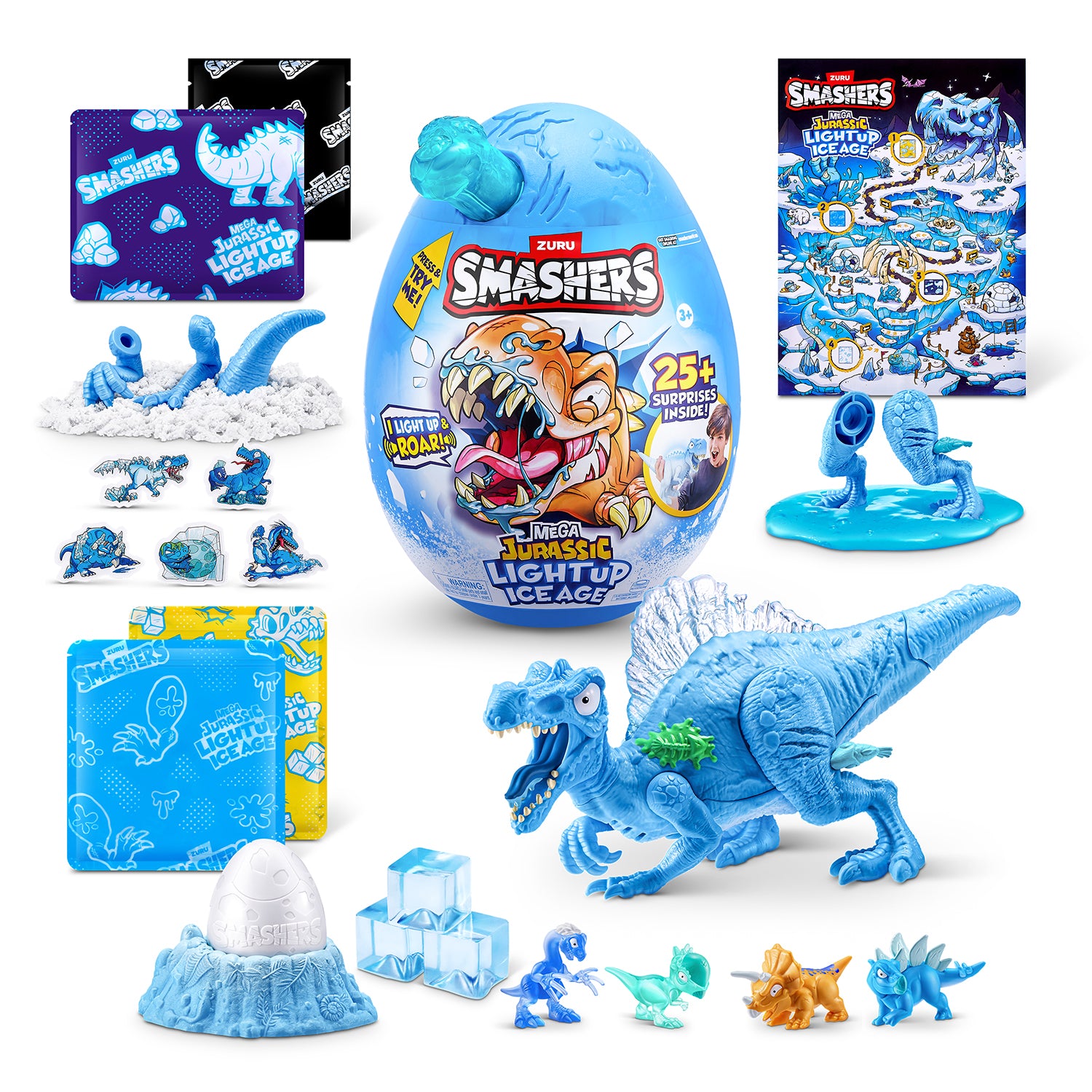 ZURU - Smashers Mega Jurassic Light Up Ice Age Uovo Dinosauro con 25+ Sorprese 3+ Anni