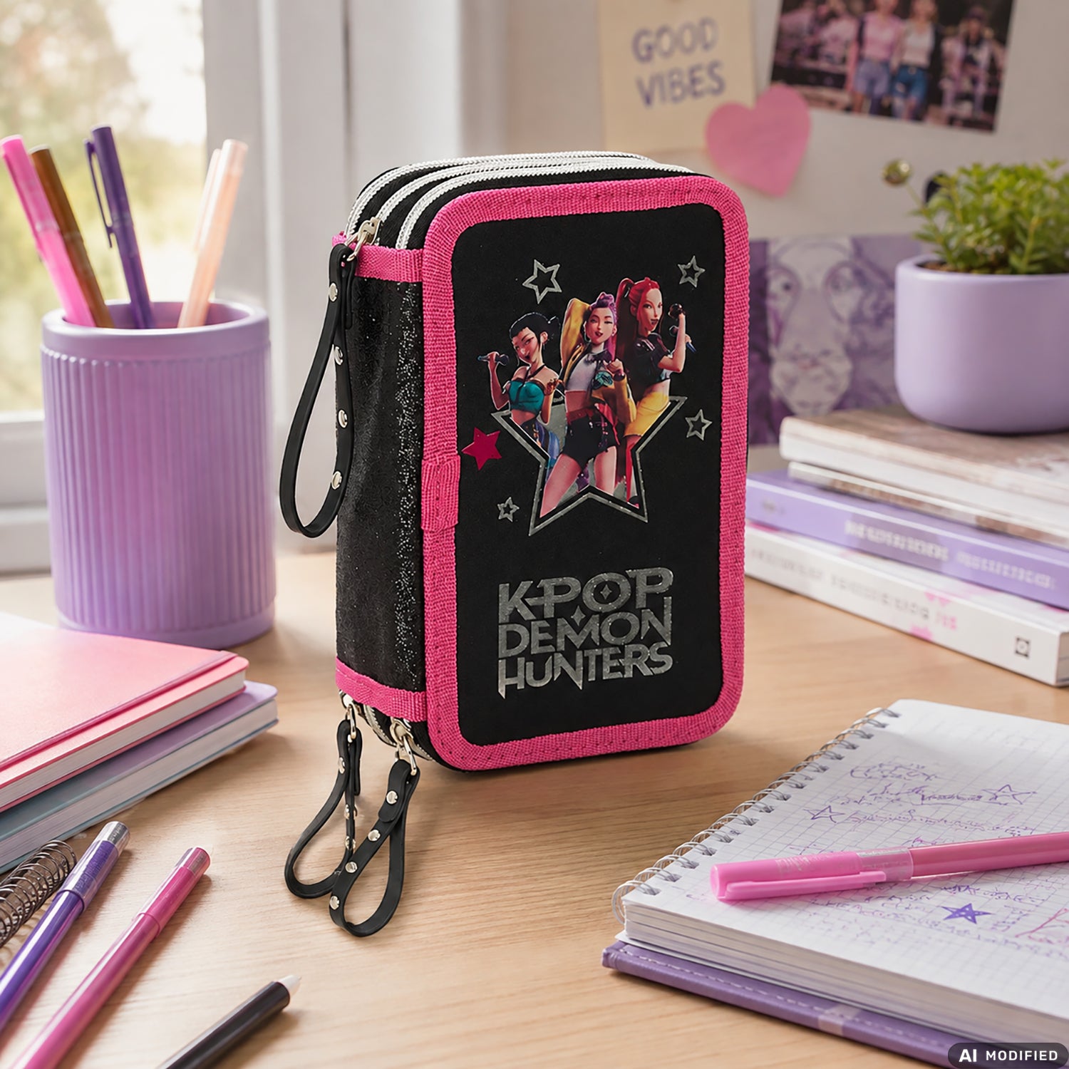 SAFTA - Astuccio K-POP Demon Hunters 3 Scomparti con 37 Accessori - h19,5x12,5x5,5 cm