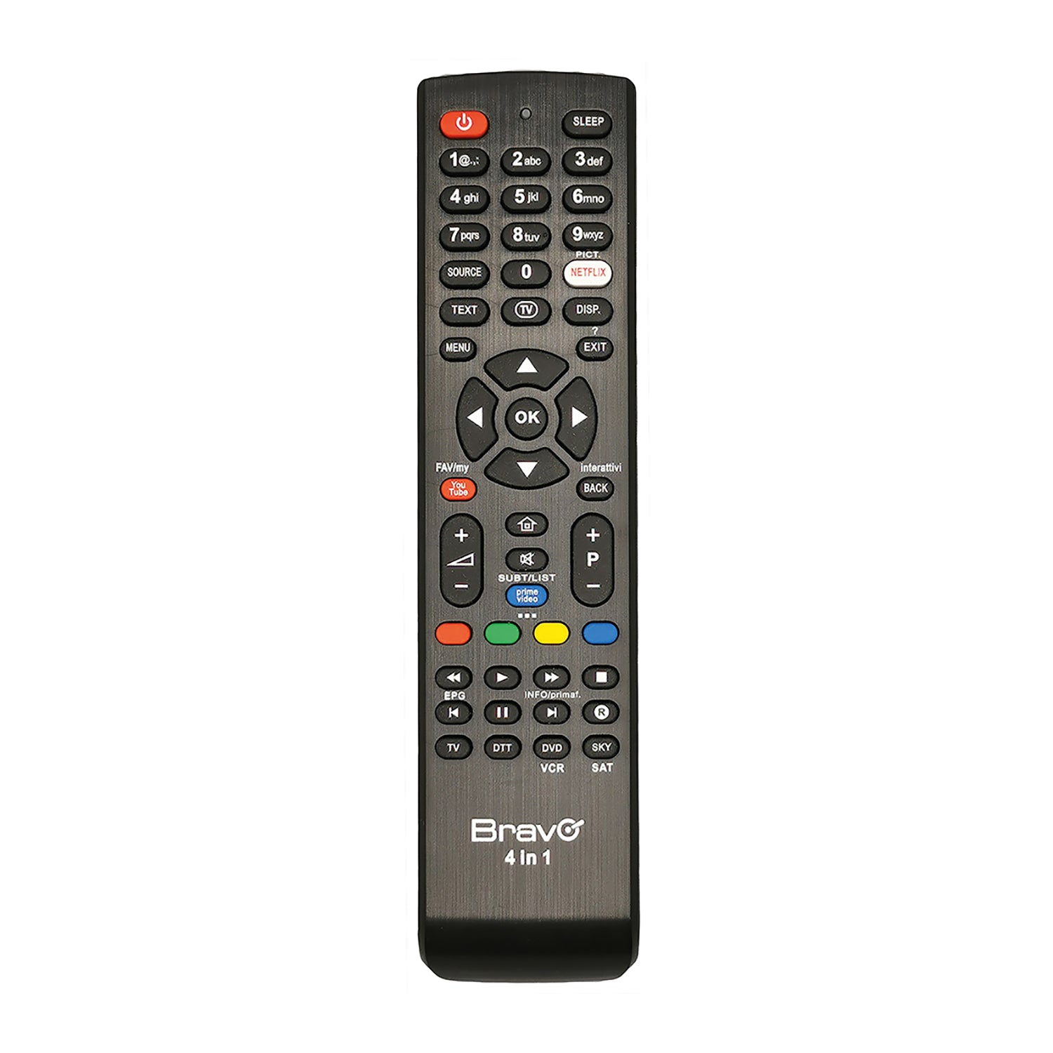 BRAVO - Telecomando Universale 4 in 1 - TV, DTT, SAT, DVD, VCR, SKY, Smart Box