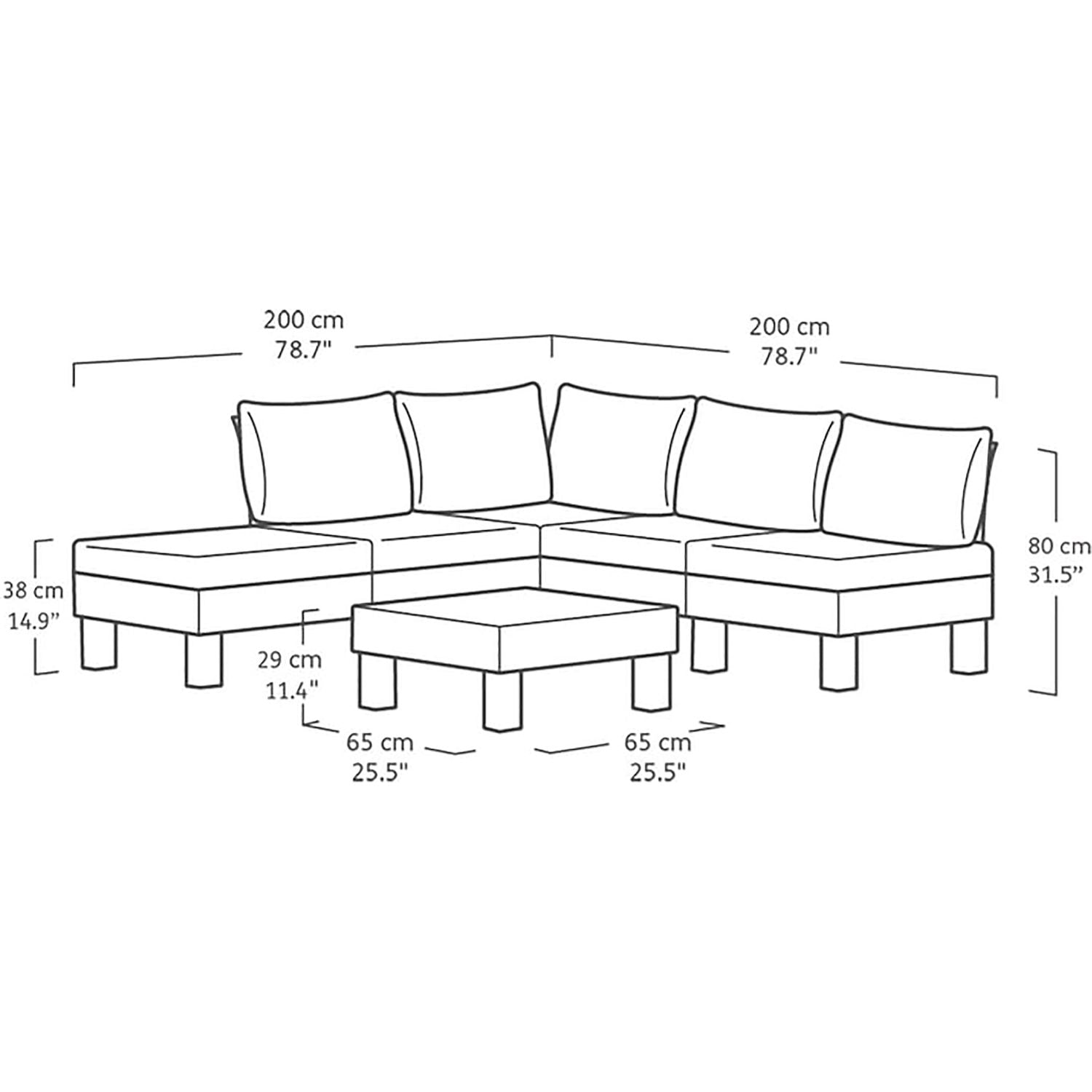 KETER - Set da giardino Lounge Modulare ad Angolo 5 Posti Grafite Linea Elements