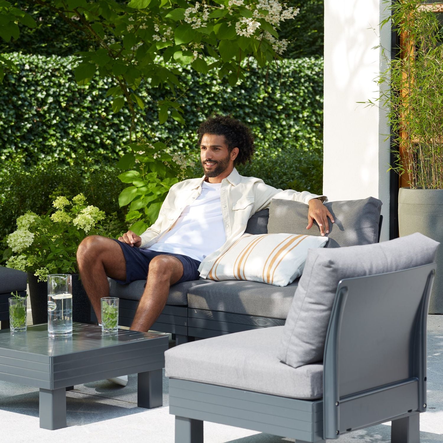 KETER - Set da giardino Lounge Modulare ad Angolo 5 Posti Grafite Linea Elements