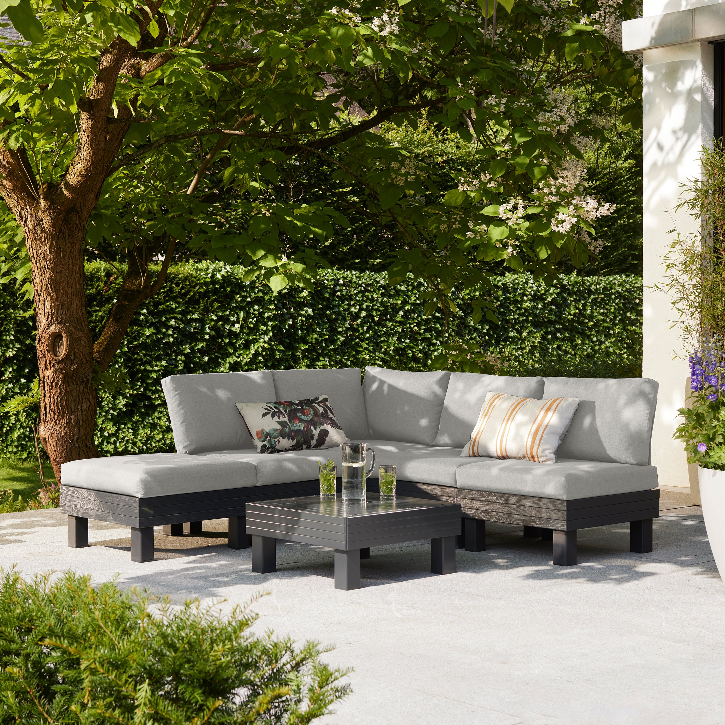 KETER - Set da giardino Lounge Modulare ad Angolo 5 Posti Grafite Linea Elements