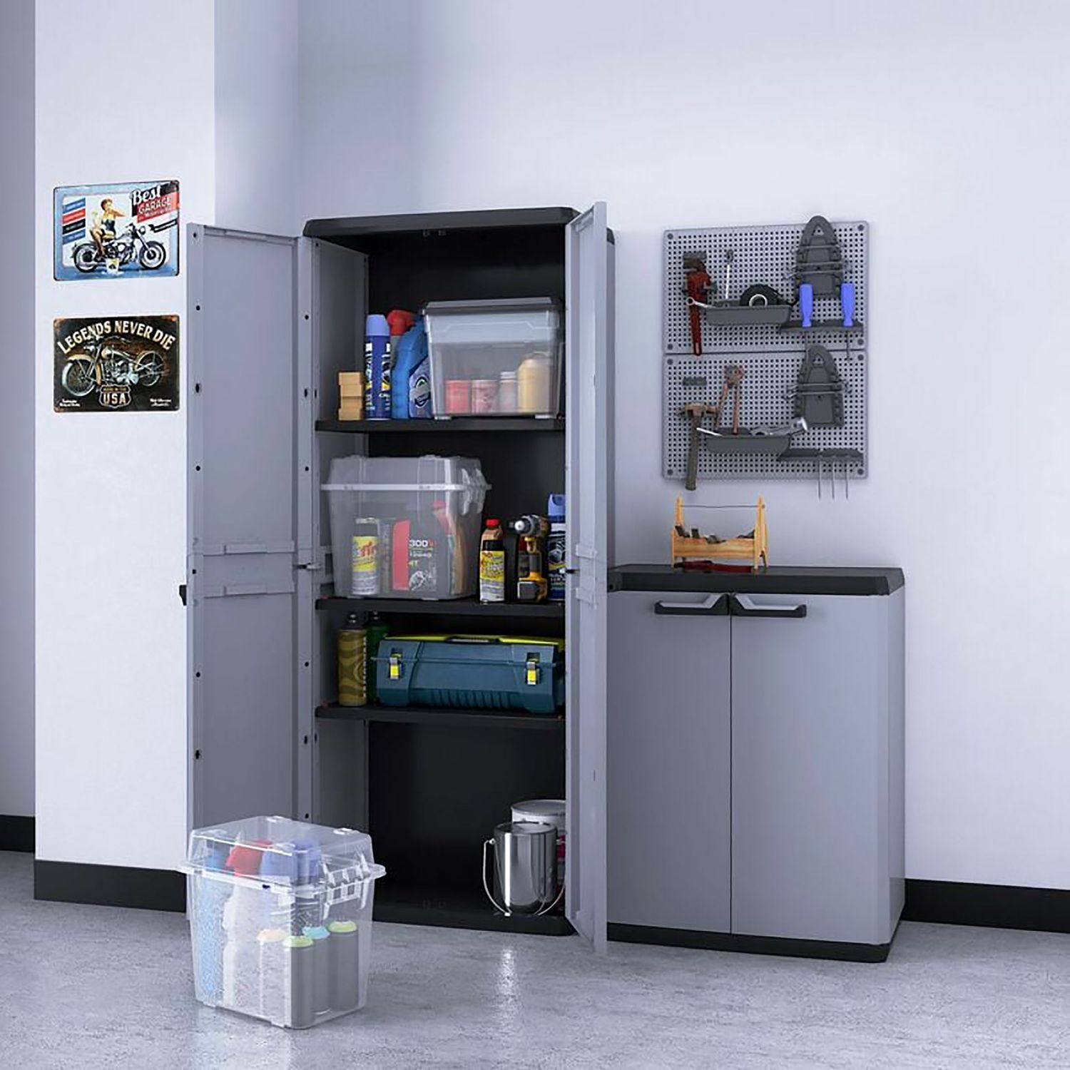 KETER - Set 2 Armadi da Giardino Linea Armadio Più 1 Alto Tutto Piani + 1 Basso