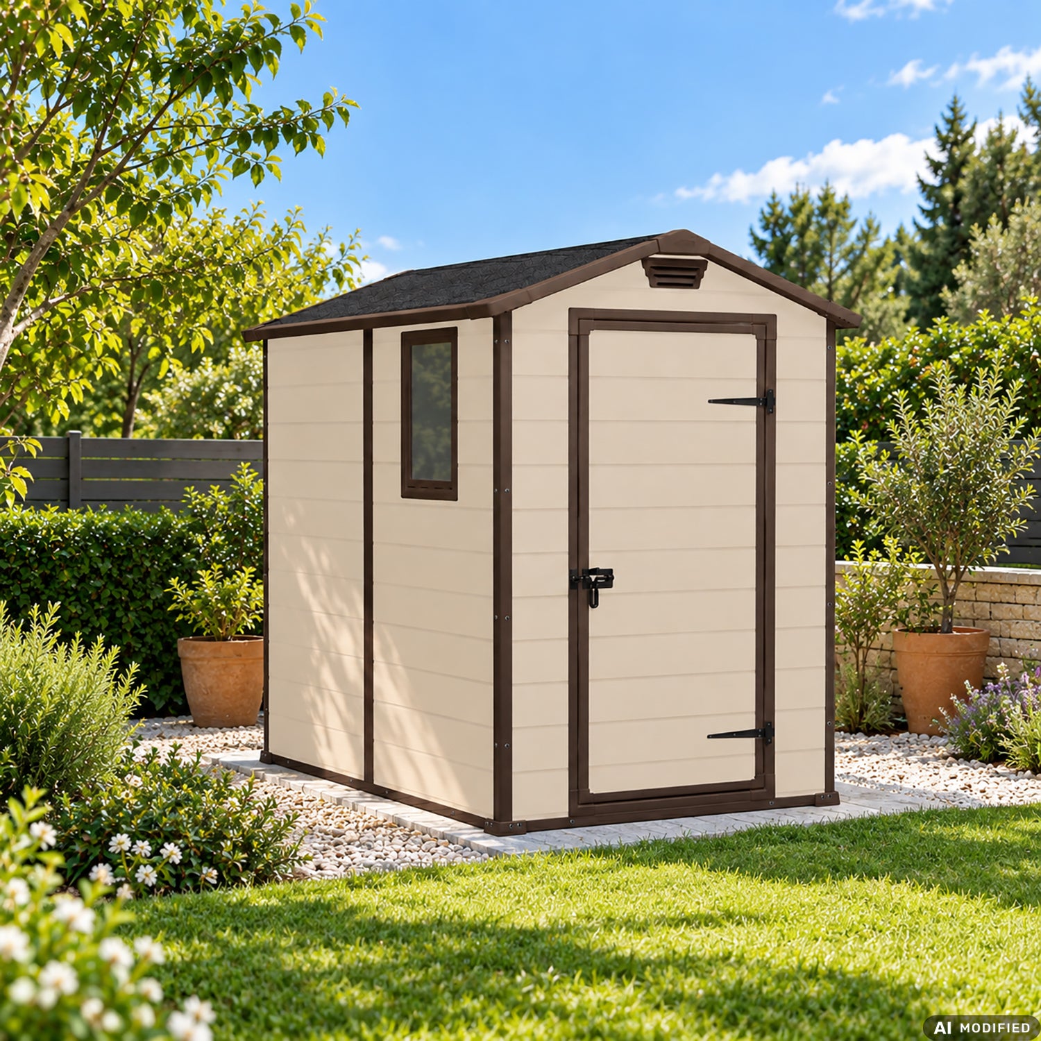 KETER - Casetta da Giardino Manor 4x6 in Resina Beige con Pavimento - h198x130x192 cm