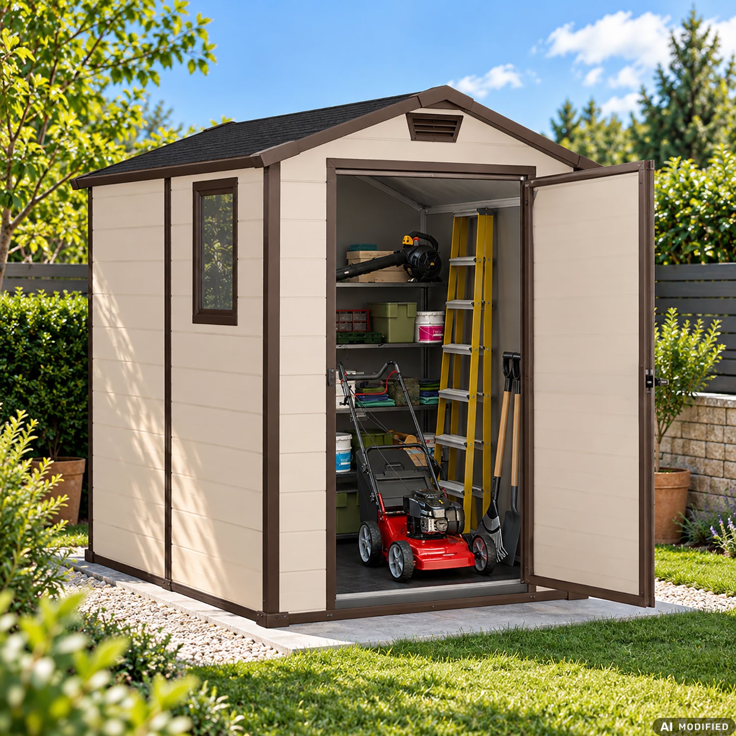 KETER - Casetta da Giardino Manor 4x6 in Resina Beige con Pavimento - h198x130x192 cm
