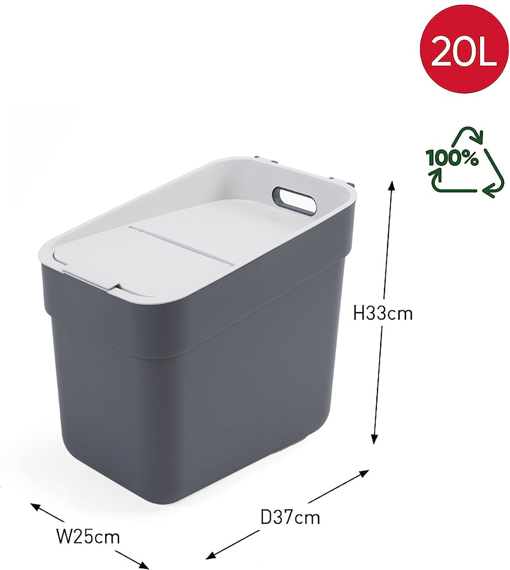 CURVER - Pattumiera Raccolta Differenziata Ready to Collect Grigio scuro 20 litri - h33x37x25 cm