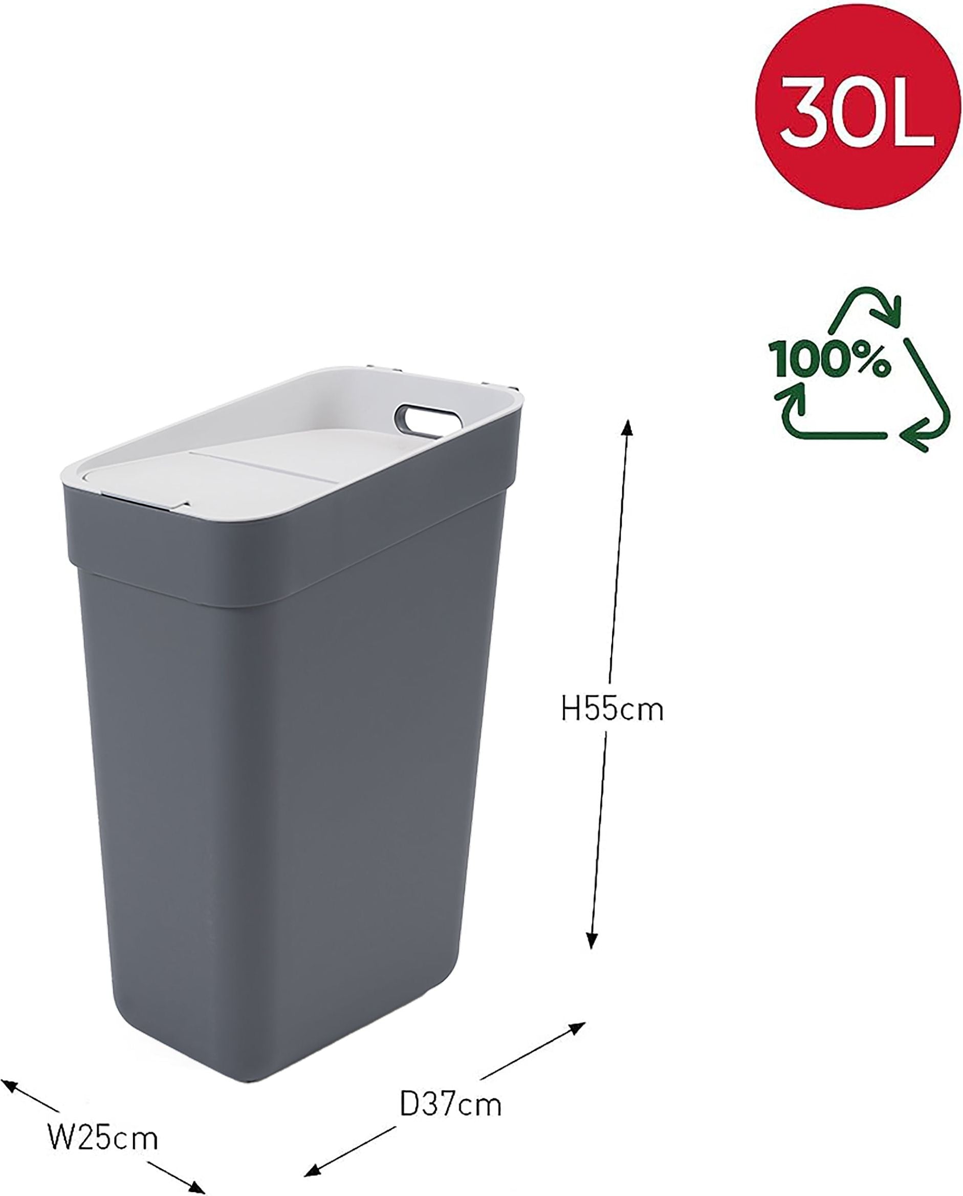 CURVER - Pattumiera Raccolta Differenziata Ready to Collect Grigio scuro 30 litri - h55x37x25 cm