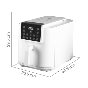 Kubo - Friggitrice ad aria - Temperatura regolabile fino a 200° C - Digitale - Timer da 60 minuti - Antiaderente - Potenza: 1700 W - Capacità: 5,7L - Finitura: Acciaio Inox e Nero