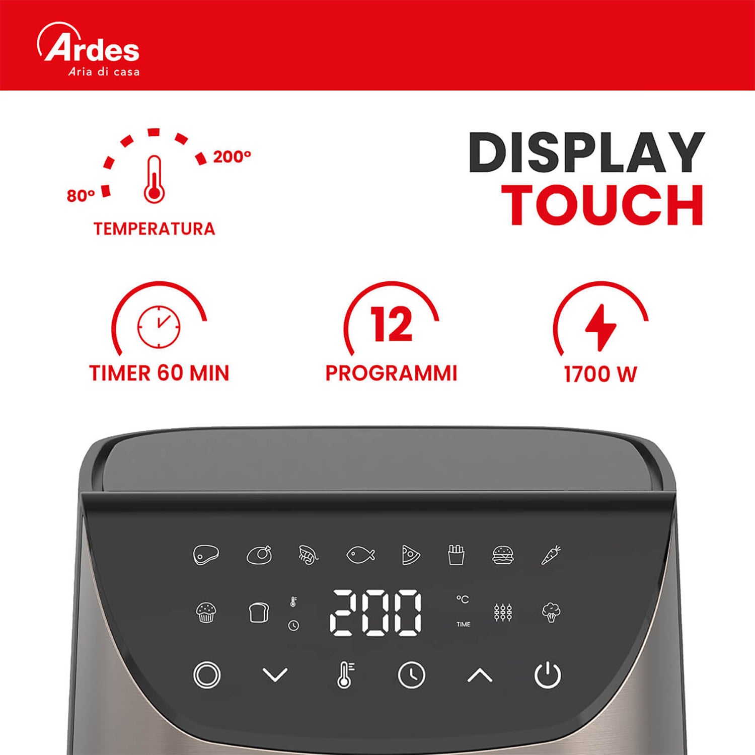 ARDES - Friggitrice ad Aria Digitale Delicia 8 Litri 1700 Watt