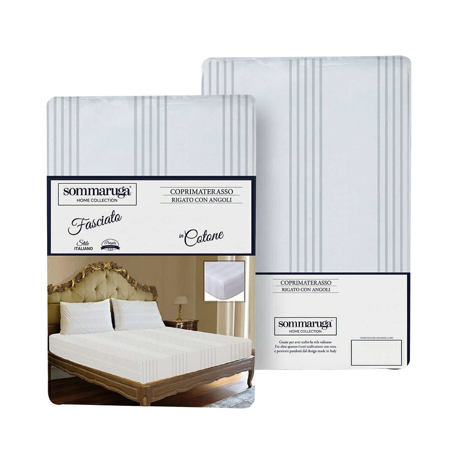 PREZIOSA - Coprimaterasso Matrimoniale Fasciato Sommaruga in Cotone Bianco con Angoli - 180x200x35 cm