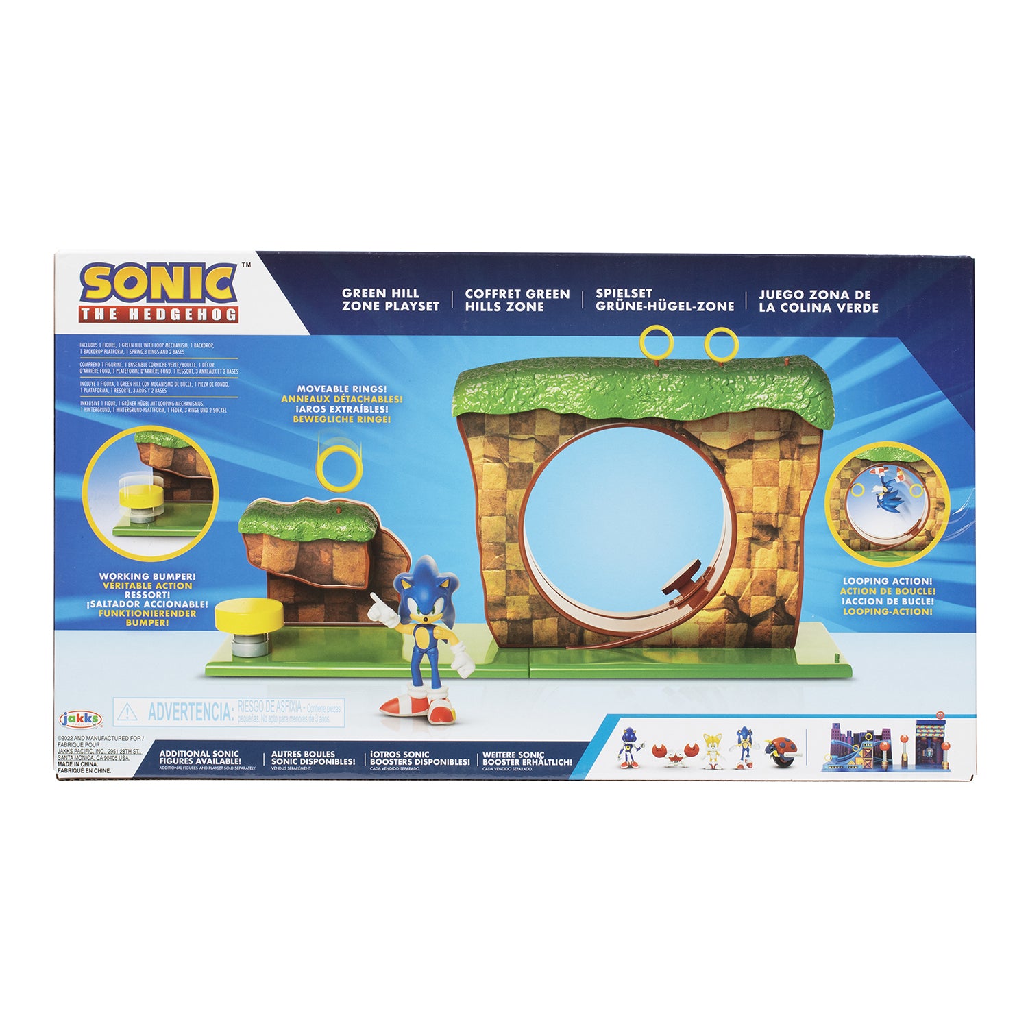 JAKKS - Sonic the Hedgehog Green Hill Zone Playset con Action Figure 6 cm 3+Anni
