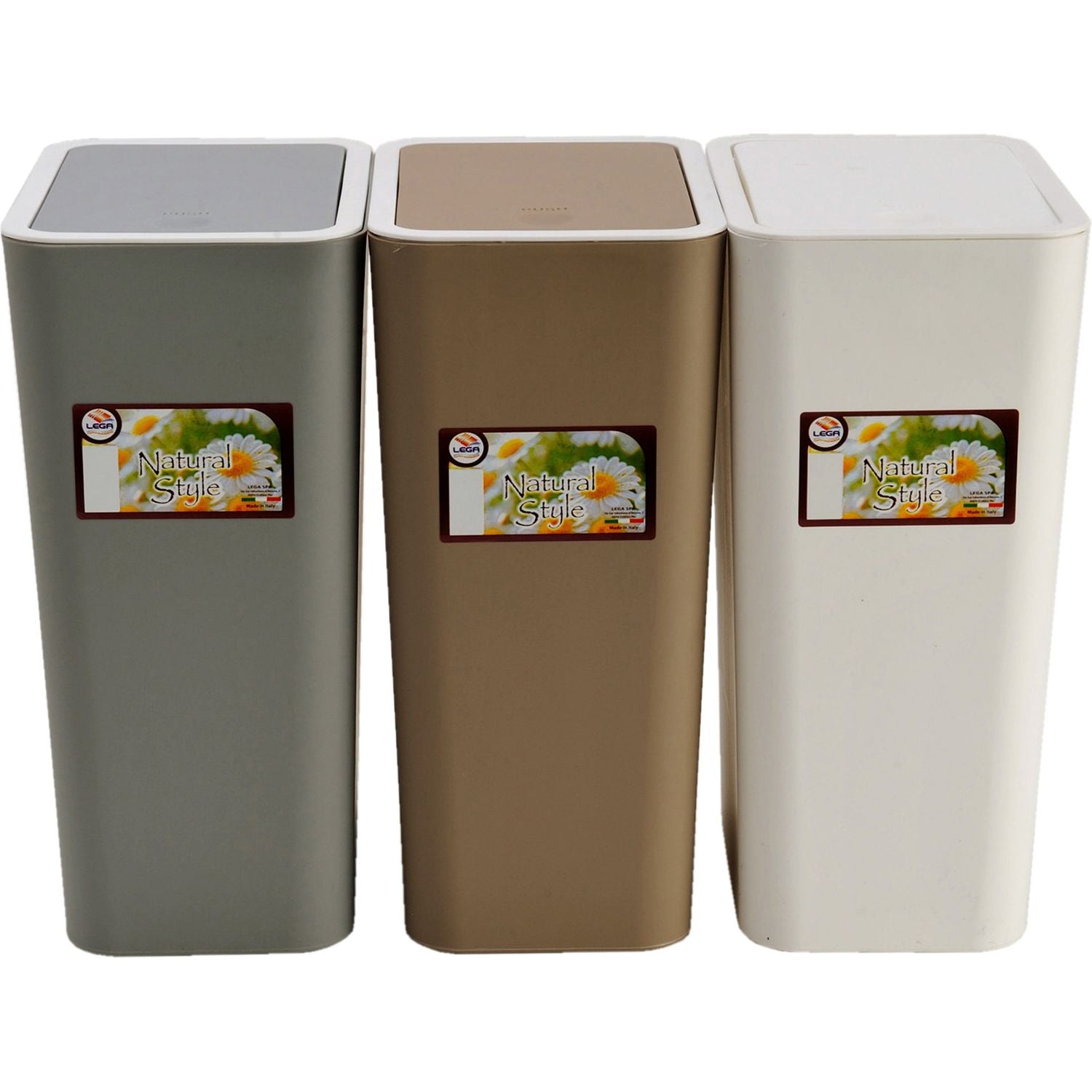 LEGA - Pattumiera con Coperchio Push 10 litri Linea Natural Style - h33x22x15 cm