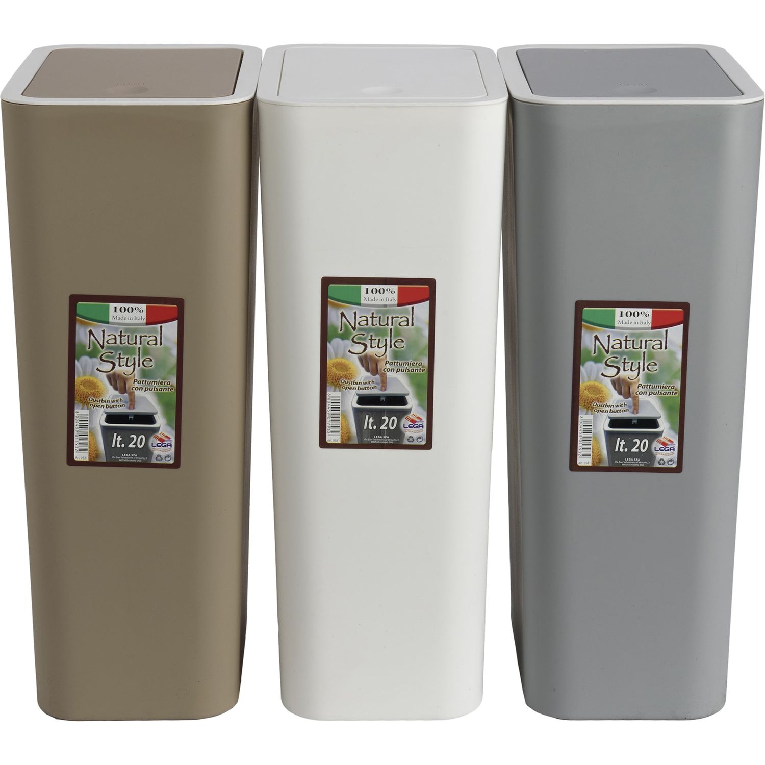 LEGA - Pattumiera con Coperchio Push 20 litri Linea Natural Style - h45x25x17 cm