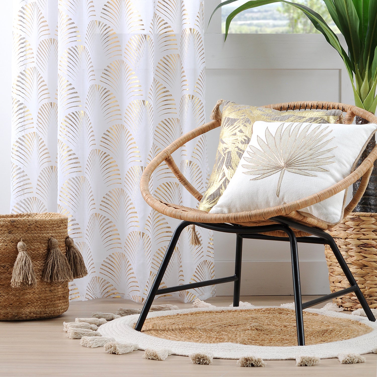 STOF - Tenda Maldive Voile Motivo Esotico Oro Linea Lovely Casa 140x260 cm