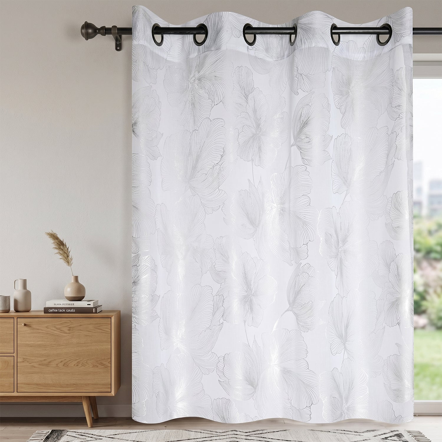 STOF - Tenda Leonce con motivo floreale argento h260x140 cm