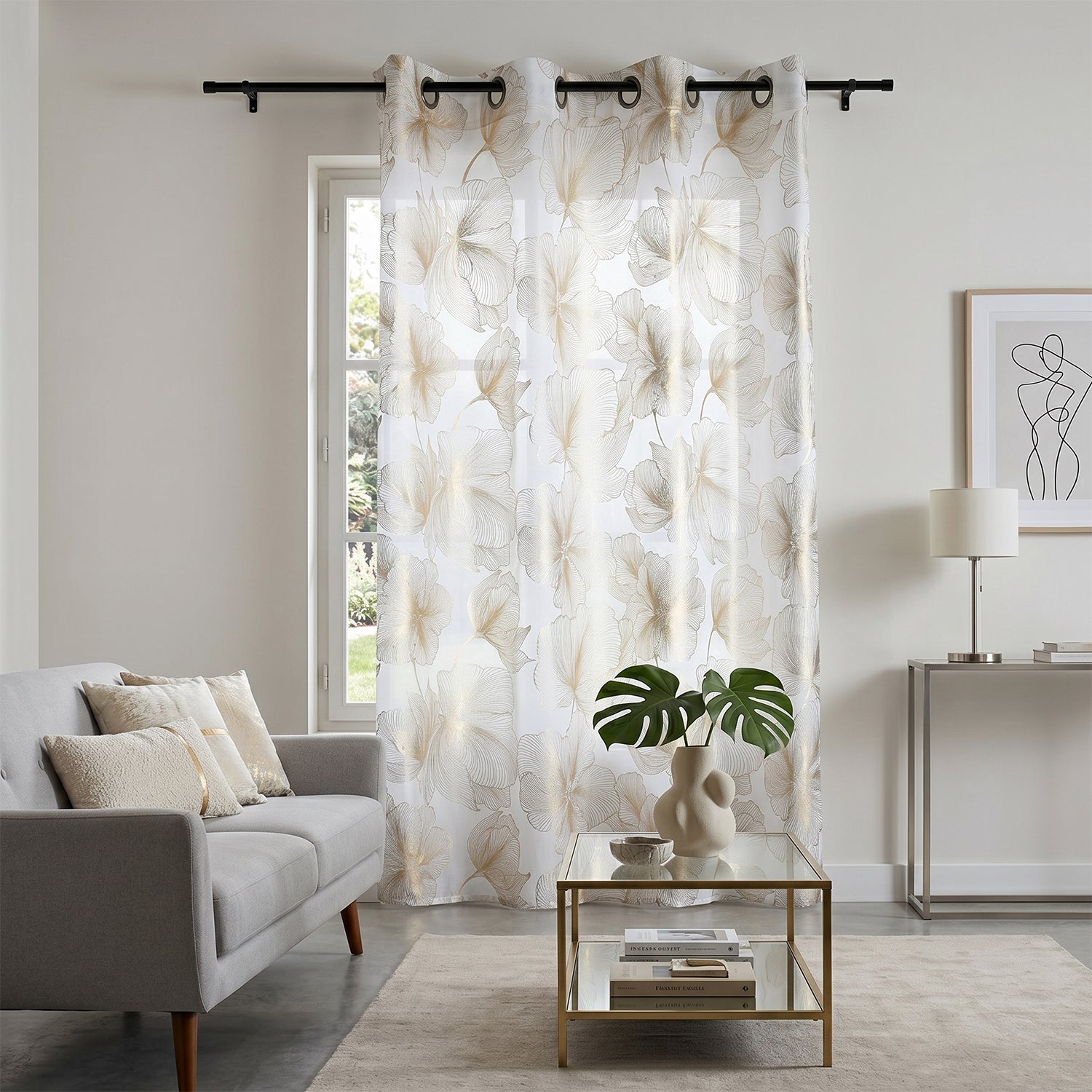 STOF - Tenda Leonce con motivo floreale dorata h260x140 cm