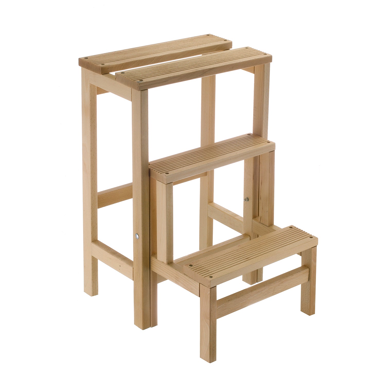 MOTTINOX - Sgabello con ribalta in Legno di Faggio 3 Gradini Naturale Linea MottiWood