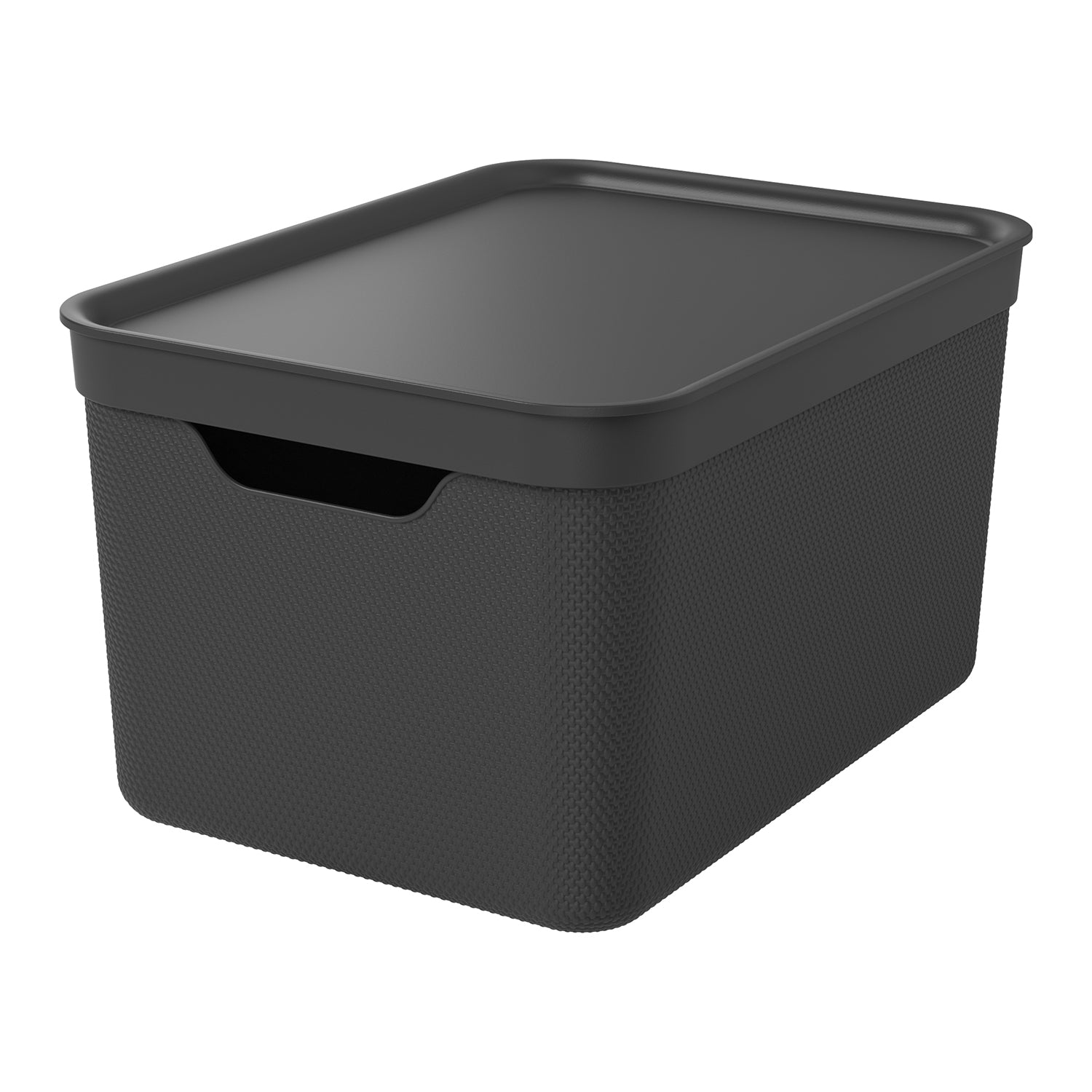 ROTHO - Contenitore Decobox Jive Effetto Tessuto Nero con Coperchio Nero 16 Litri - h20,3x36,5x26,5 cm