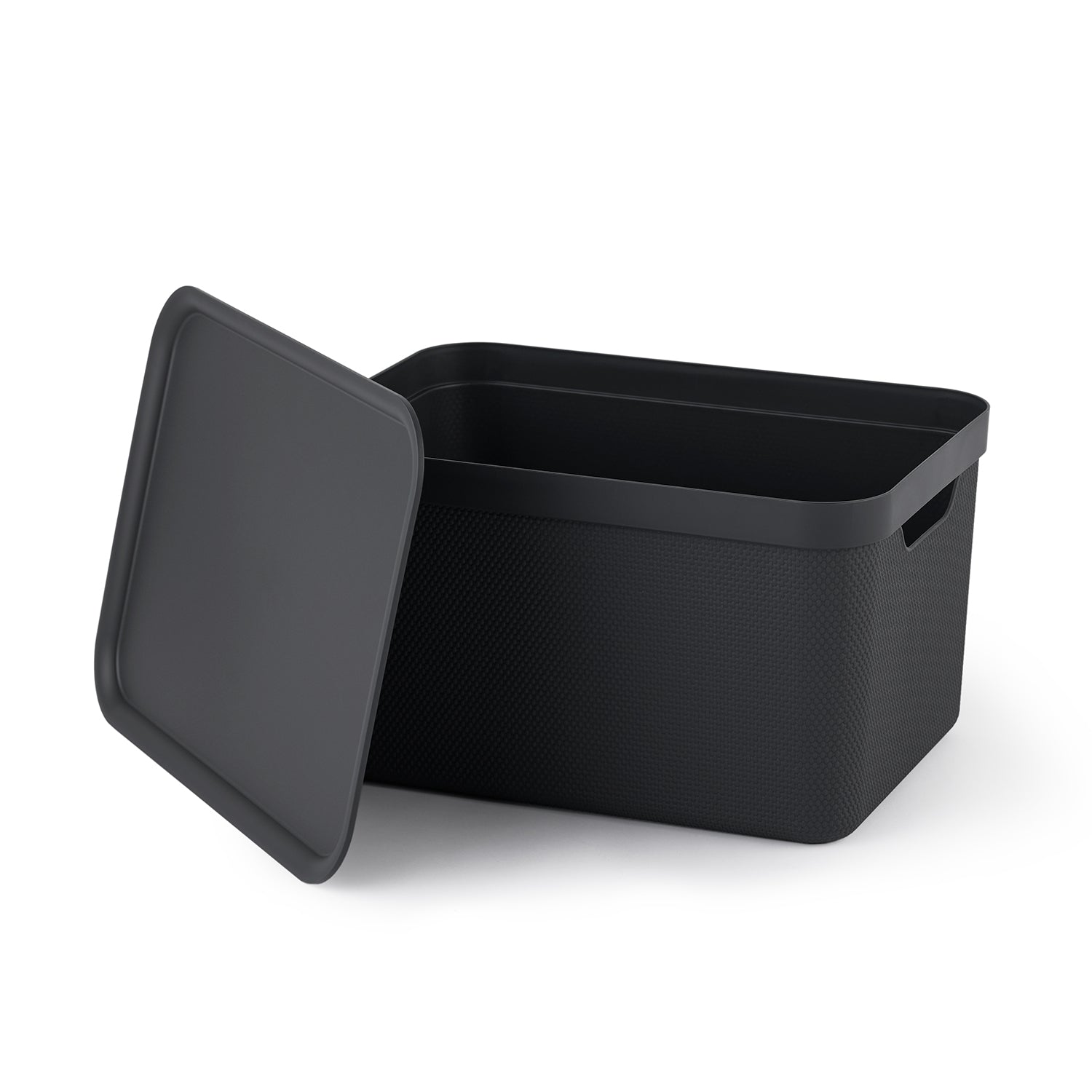 ROTHO - Contenitore Decobox Jive Effetto Tessuto Nero con Coperchio Nero 16 Litri - h20,3x36,5x26,5 cm