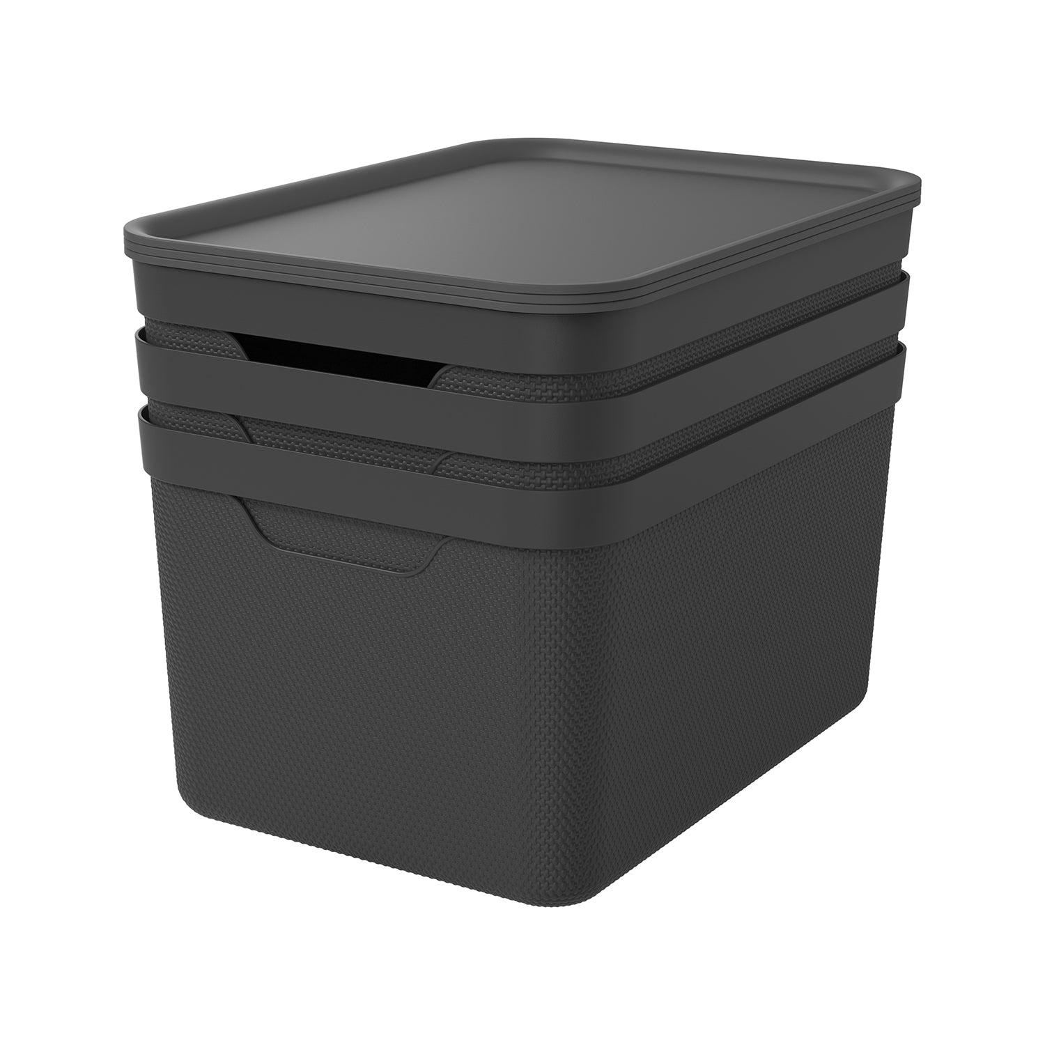 ROTHO - Contenitore Decobox Jive Effetto Tessuto Nero con Coperchio Nero 16 Litri - h20,3x36,5x26,5 cm