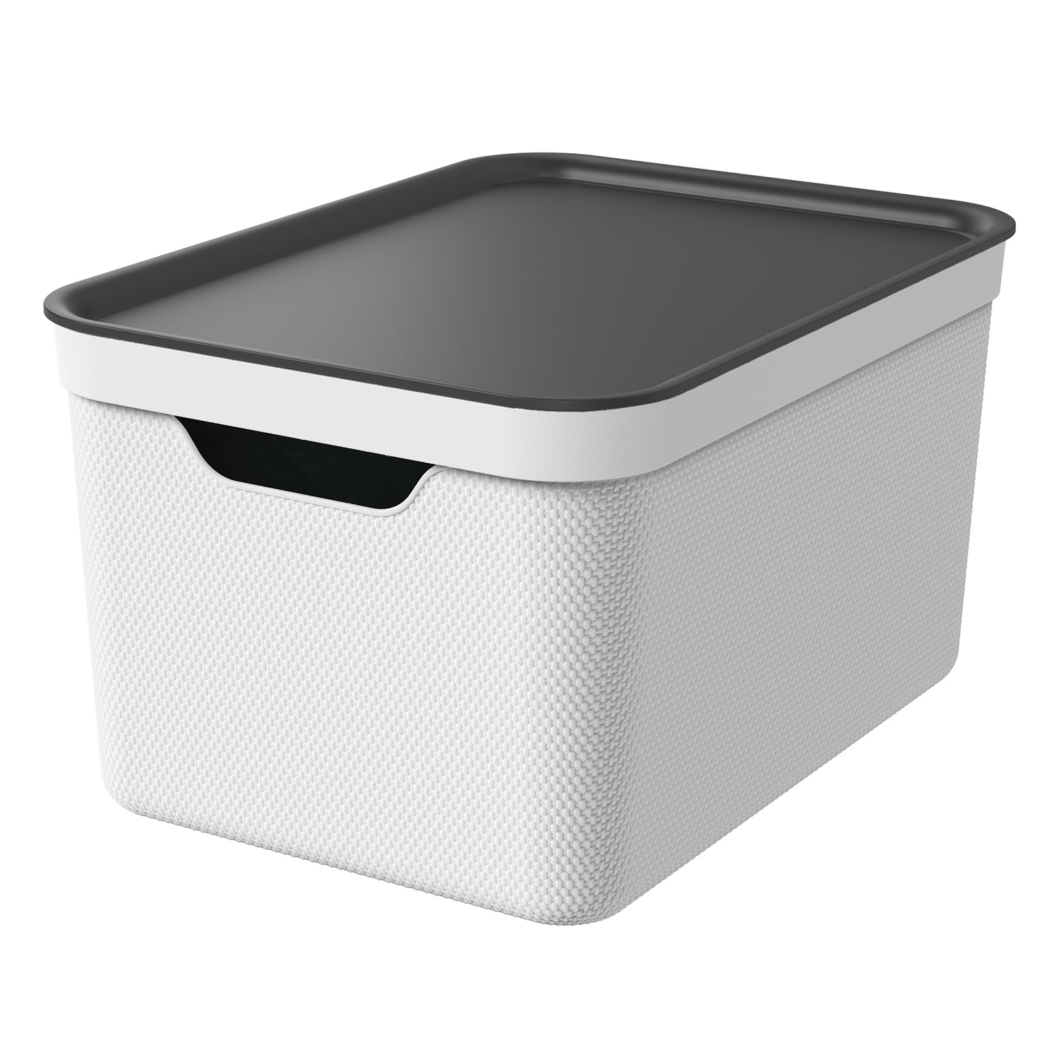 ROTHO - Contenitore Decobox Jive Effetto Tessuto Bianco con Coperchio Nero 16 Litri - h20,3x36,5x26,5 cm