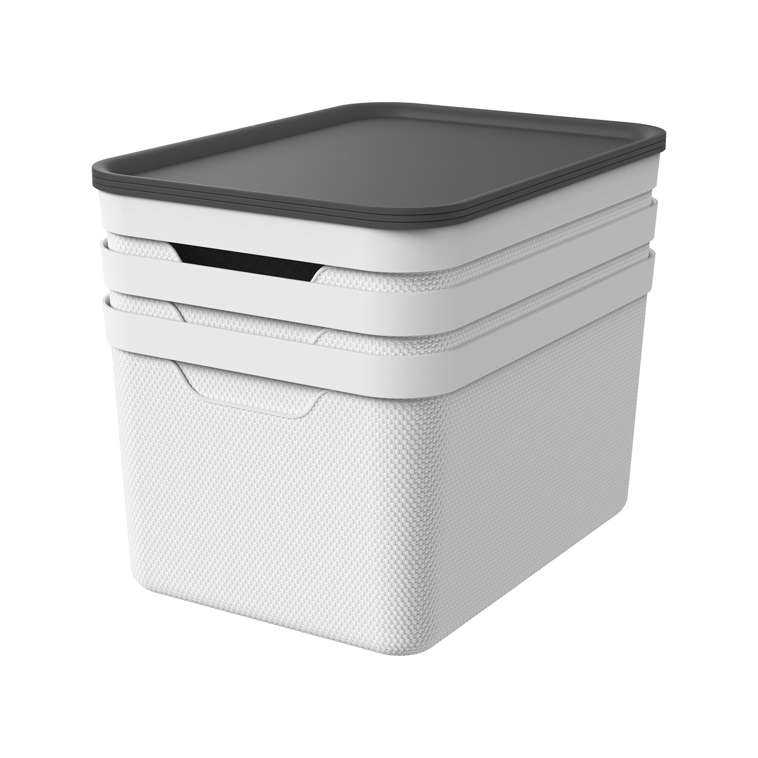 ROTHO - Contenitore Decobox Jive Effetto Tessuto Bianco con Coperchio Nero 16 Litri - h20,3x36,5x26,5 cm