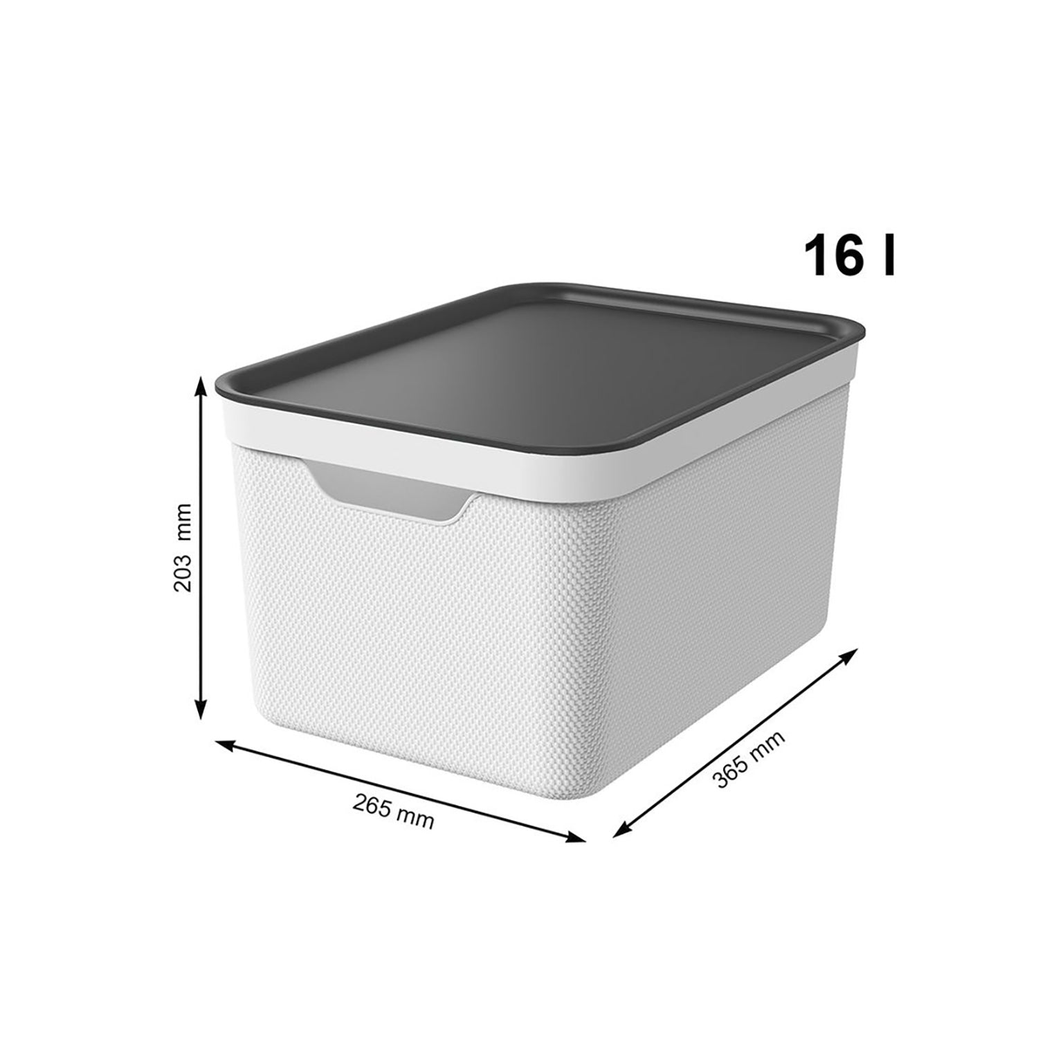 ROTHO - Contenitore Decobox Jive Effetto Tessuto Bianco con Coperchio Nero 16 Litri - h20,3x36,5x26,5 cm