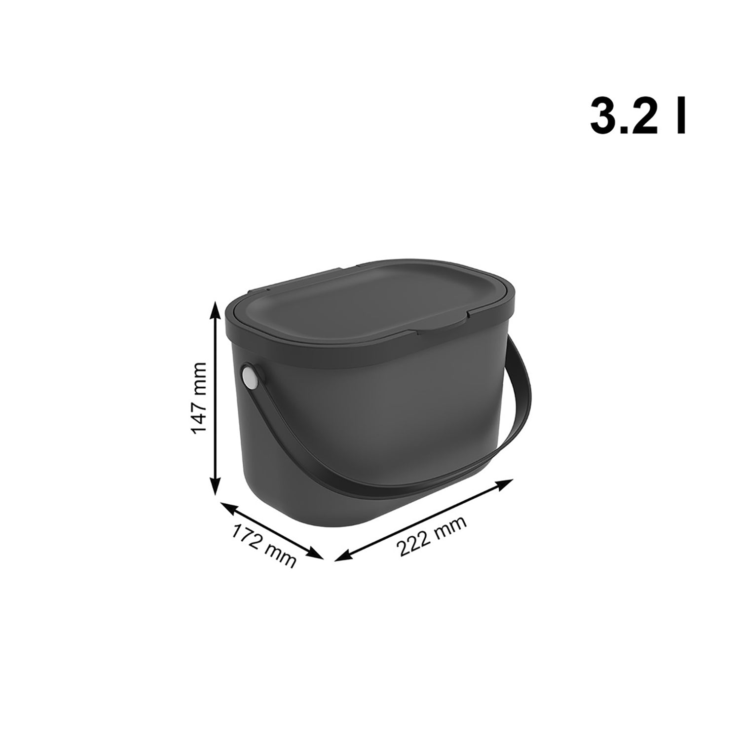 ROTHO  - Pattumiera Albula Antracite 3,2 litri - h14,7x22,2x17,2 cm