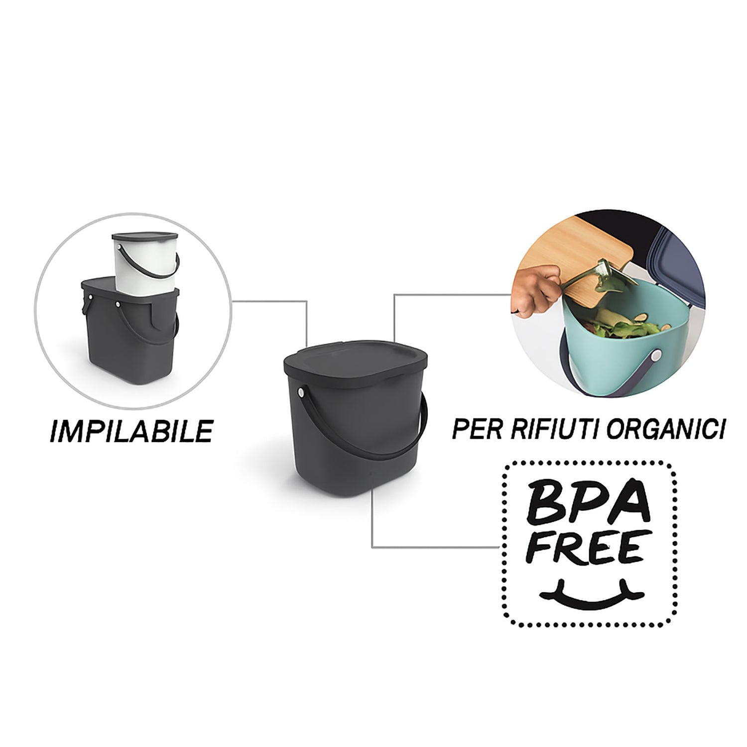 ROTHO - Pattumiera Albula Antracite 6 litri - h20,8x23,5x20 cm