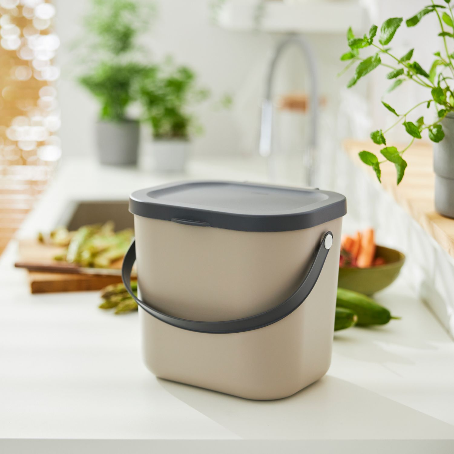 ROTHO - Pattumiera Albula Cappuccino 6 litri - h20,8x23,5x20 cm